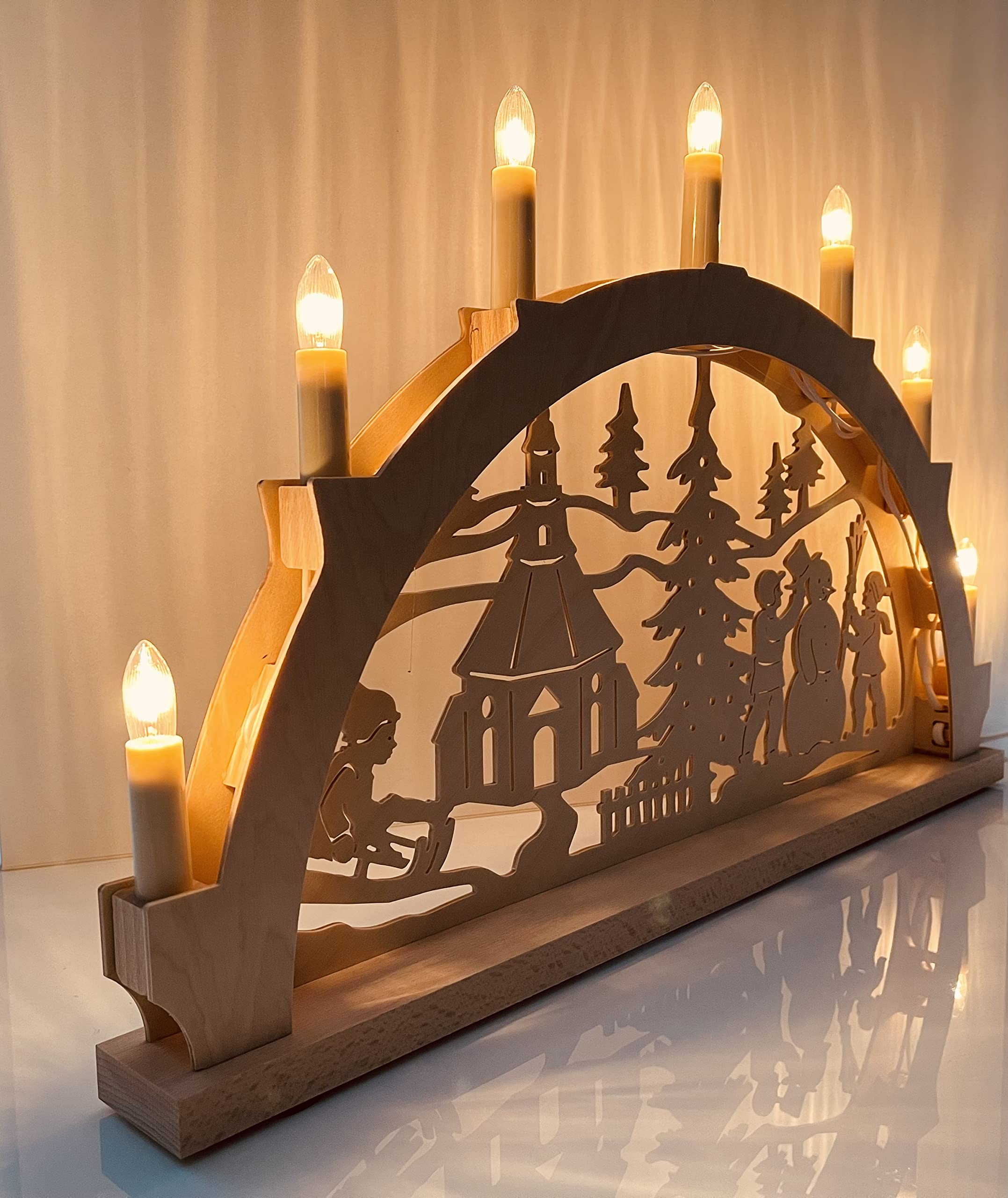 Holz Schwibbogen Lichterbogen 230V Inkl. 6 Ersatzglühbirnen - Bergleute #2