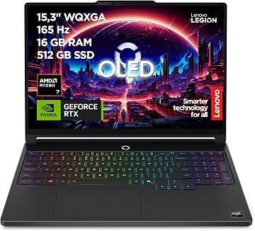 Lenovo Legion 5 Gen 11 - Portátil Gaming IA 15.3" OLED (AMD Ryzen 7 250, NVIDIA GeForce RTX 5050, 165Hz, 16GB RAM, 512GB SSD, Wi-Fi7, Sin Sistema Operativo) QWERTY Retroiluminación RGB, Español-Negro