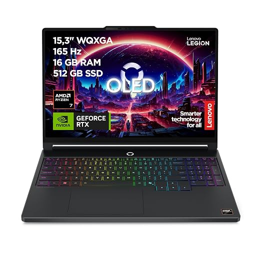 Lenovo Legion 5 Gen 11 – Gaming Notebook IA 15.3 Inch OLED (AMD Ryzen 7 250, NVIDIA GeForce RTX 5050, 165Hz, 16GB RAM, 512GB SSD, Wi-Fi7, Without Operating System) QWERTY RGB Backlight, Spanish-Black