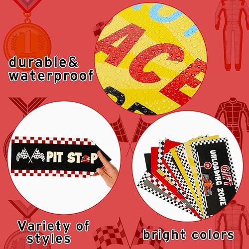 Miniatura 4 de Tenare 20 letreros direccionales con temática de carreras de autos de carreras, recortes divertidos, decoración de pared al aire libre, suministros