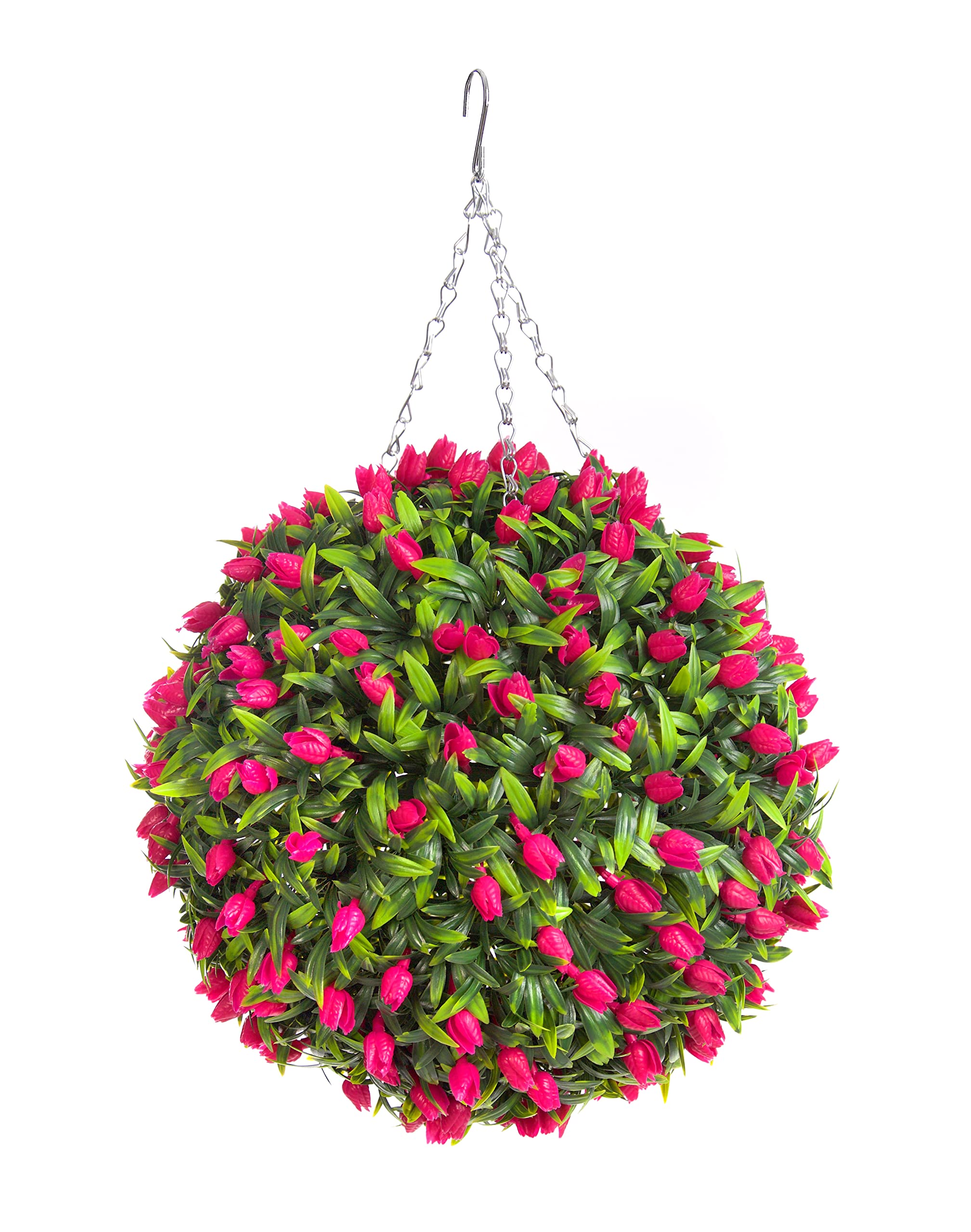Best Artificial Pink Tulip Flower Ball Lush Long Leaf Topiary Grass (38Cm, )