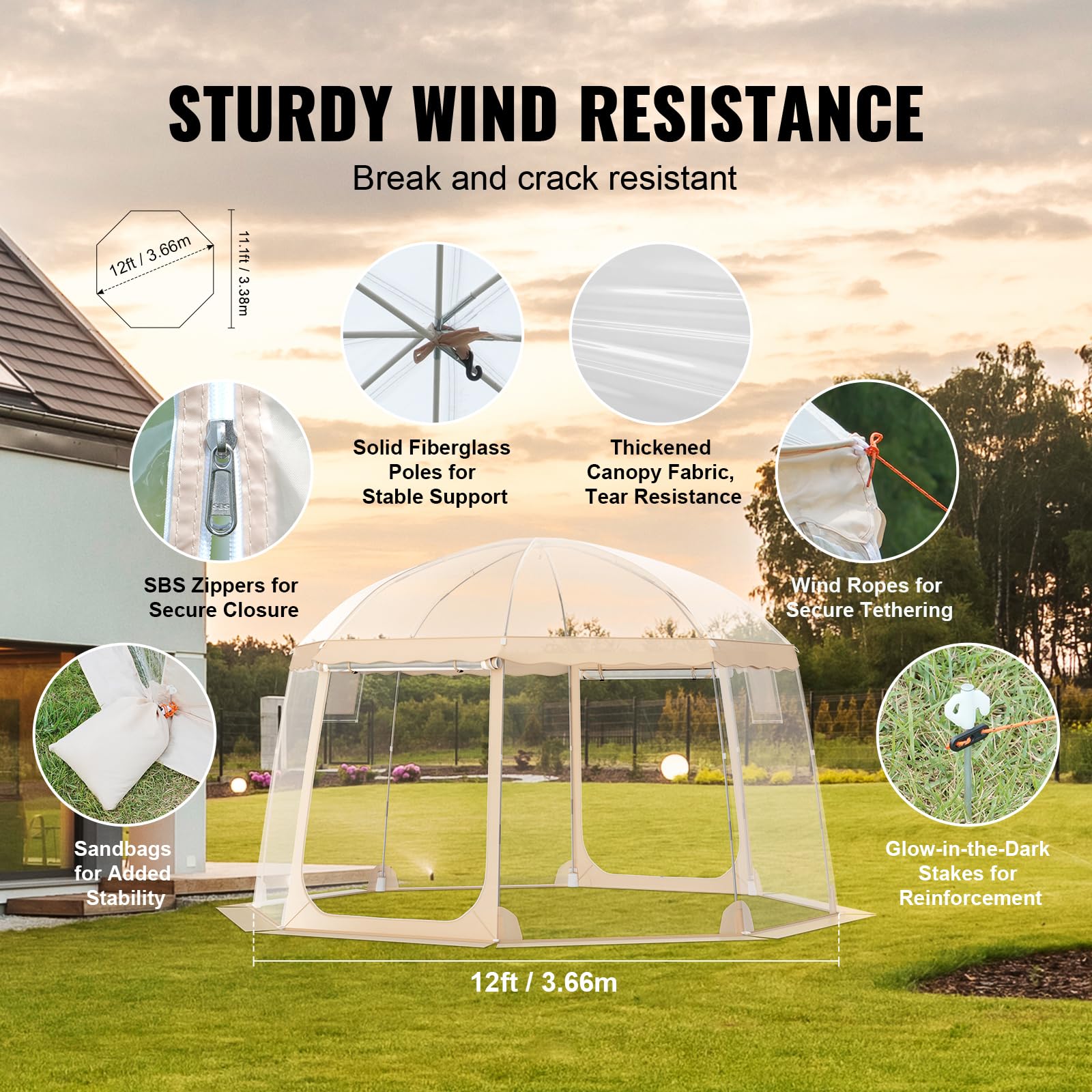 Tente VEVOR Instantanée Pop-up – Abri De Sport 8-10 Personnes, Anti-intempéries, Transparente