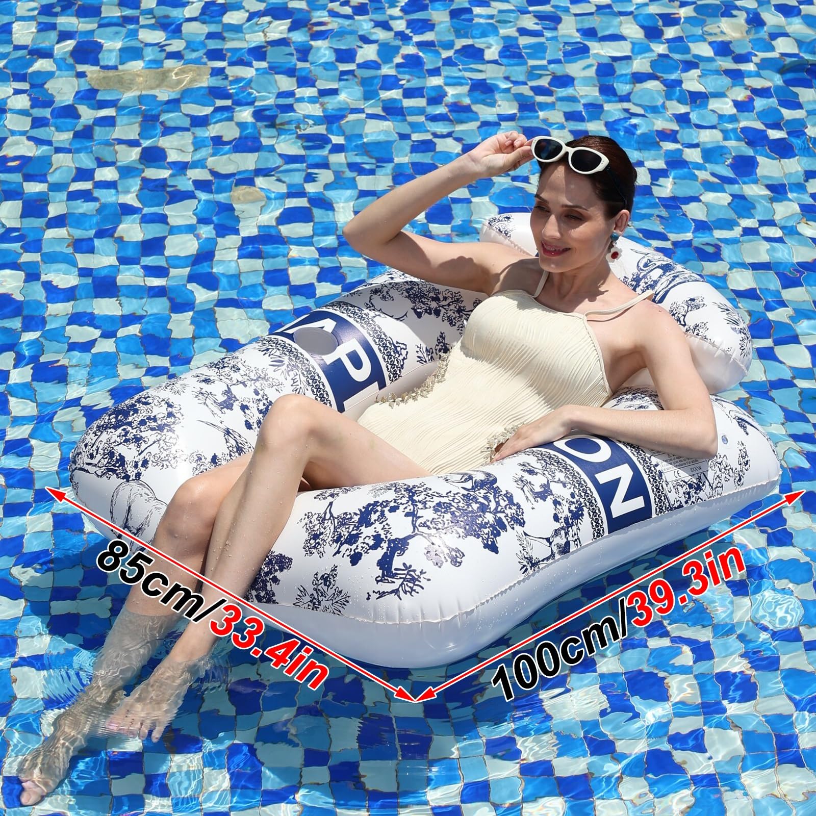 Matelas Piscine, Bouee Piscine Adulte | Avec Appui-tête Incurvé et Porte-gobelet, Fond en Filet, pour une Fête sur la Plage
