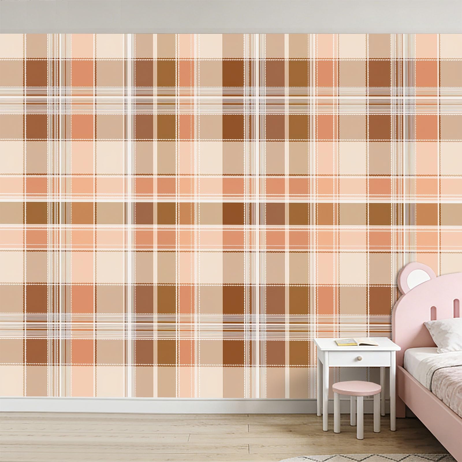 Carta da parati fotografica in tessuto non tessuto, effetto 3D, motivo tartan scozzese, per soggiorno, camera da letto, 400 x 280 cm, colore beige