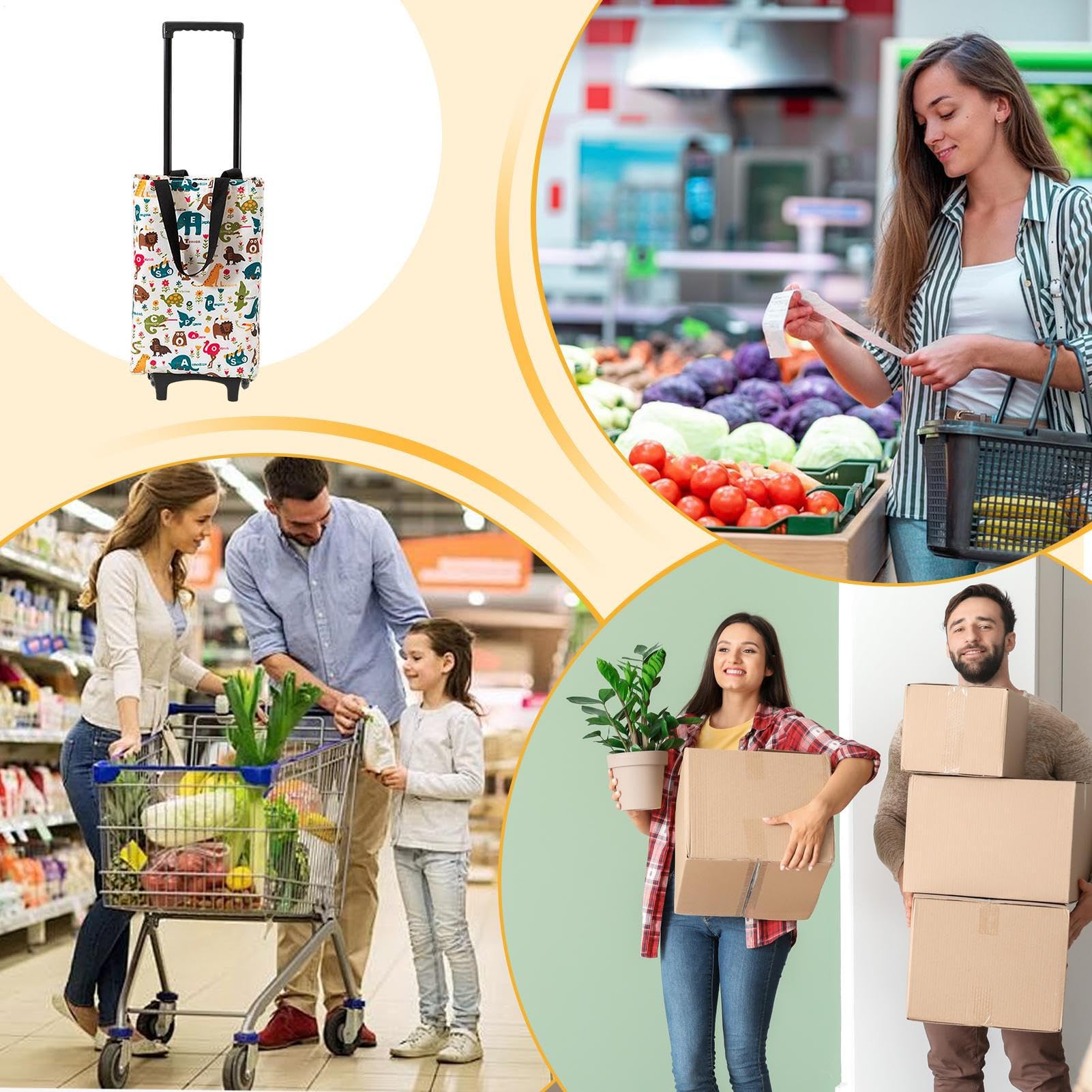 Borsa pieghevole con ruote, carrello della spesa portatile, con ruote, organizer pieghevole a forma di tigre, per lavanderia, scale, dormitori, casa, appartamento, hotel, ufficio