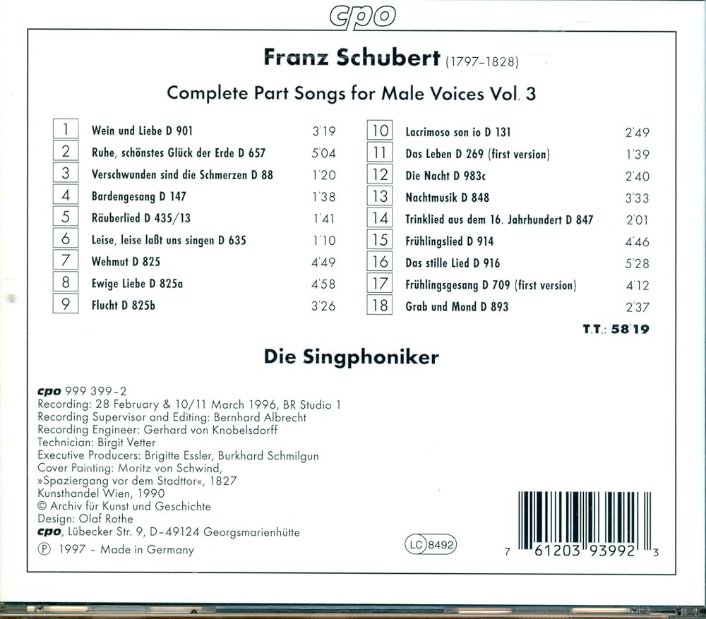 Amazon.com: Singphonic Schubert vol. 3: Complete Part Songs