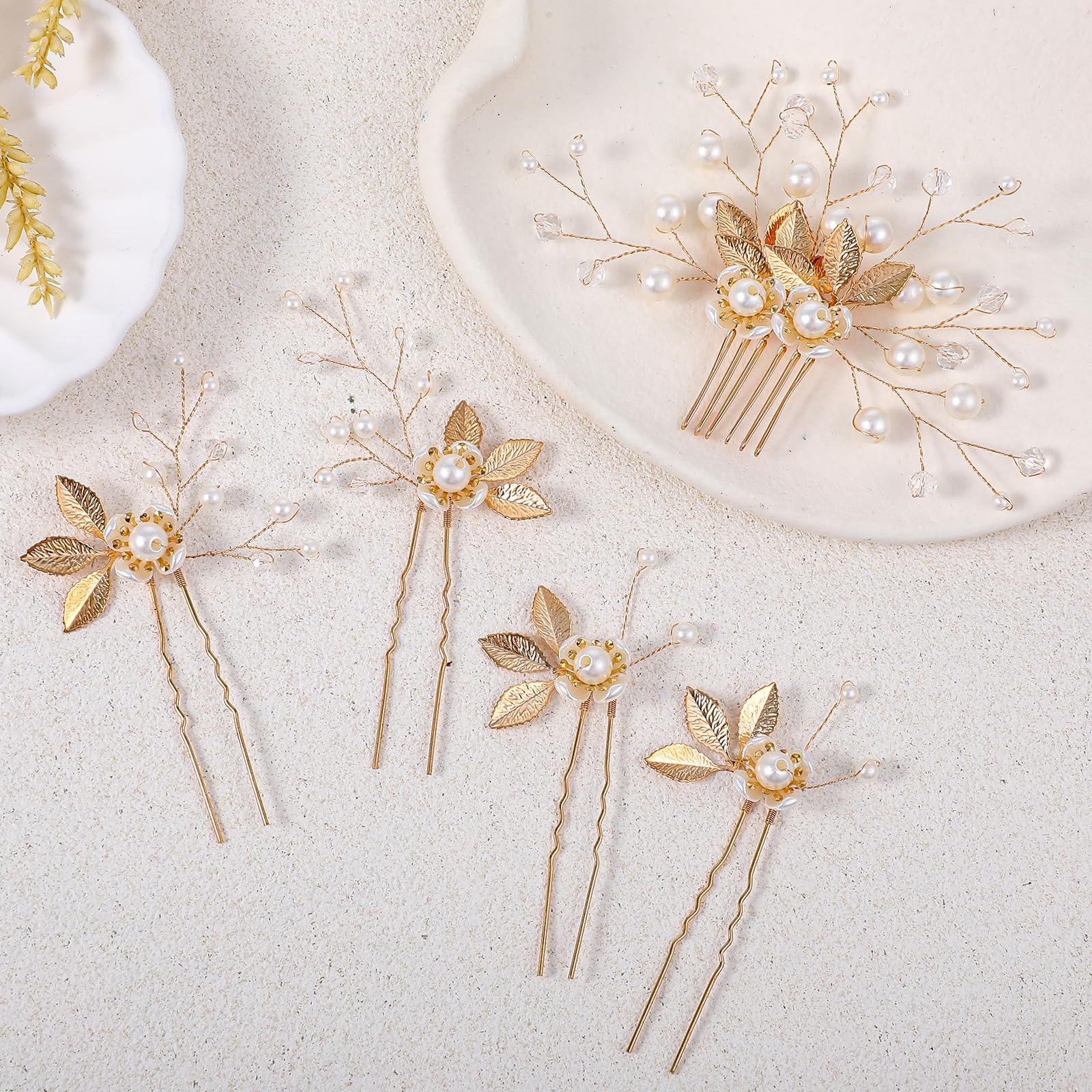 7pcs Pearl Bridal Hair Pins Wedding Hair Accessories Rhinestone Leaf Alloy Wedding Hair Pins, Pearl Rhinestone Hair Pins, Wedding Hair  main image 4
