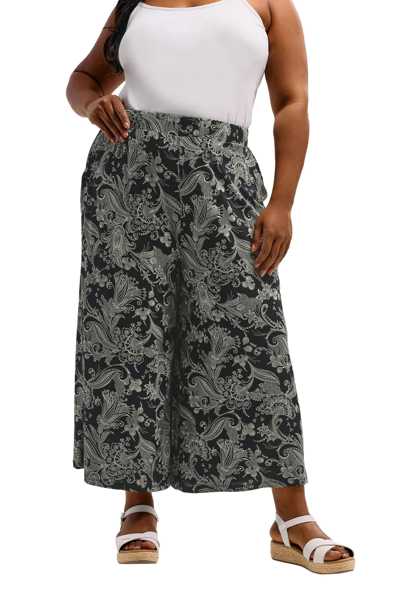 Yours Women's Black Paisley Print Midaxi Culottes In Size 26-28
