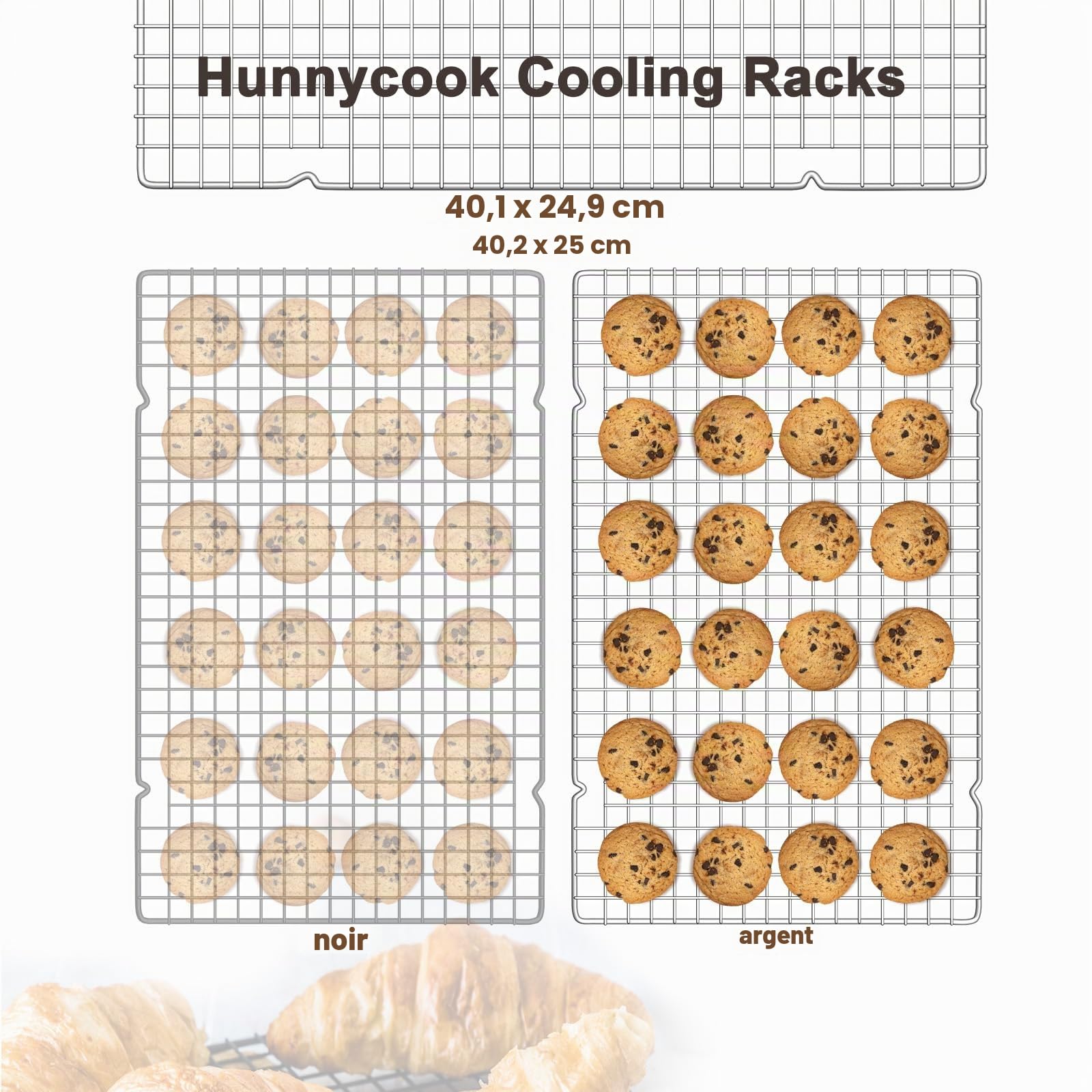 Set de 3 grilles de refroidissement en acier inoxydable 40,2 cm x 25 cm