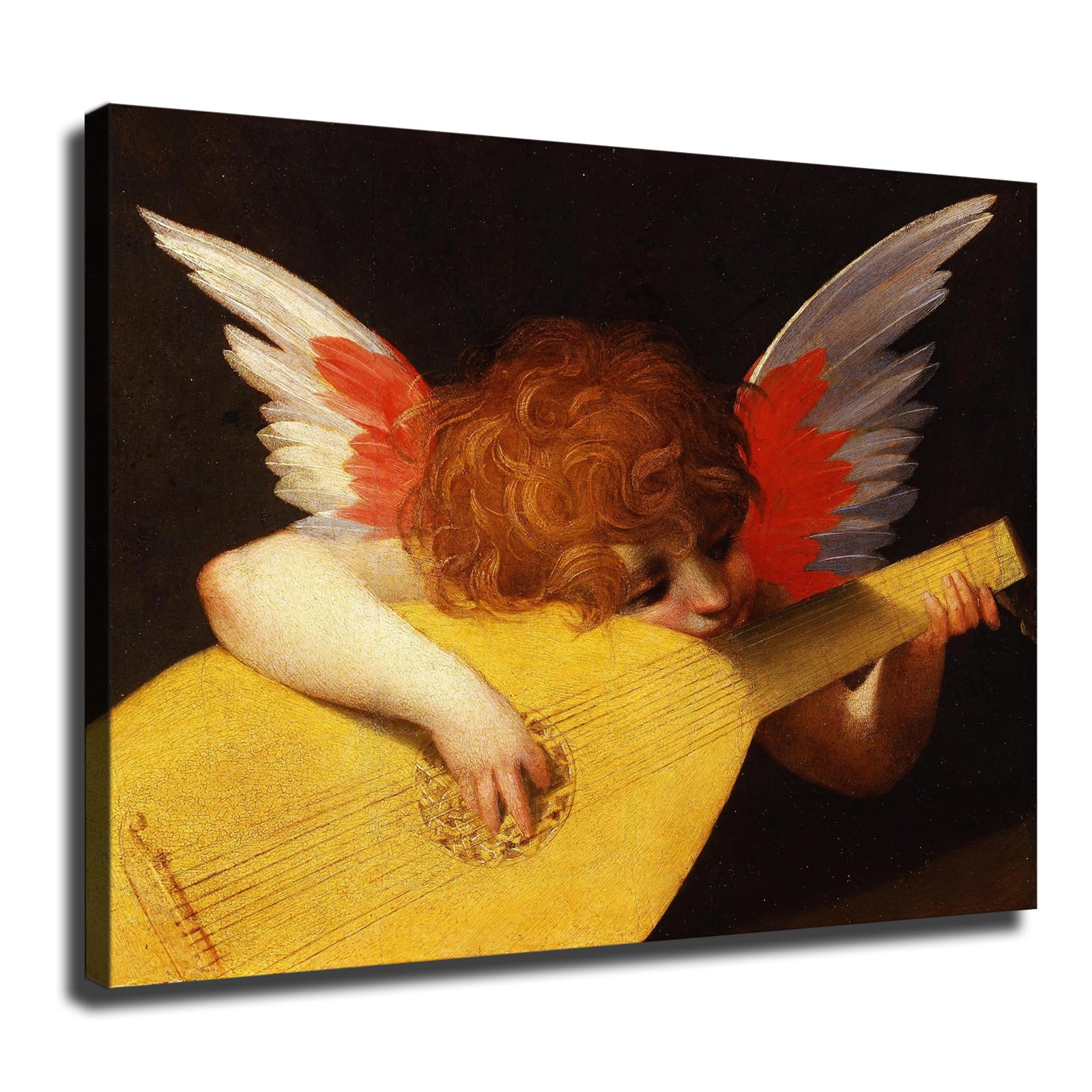 Rosso Fiorentino Cherub Playing A Lute 1518 Poster Canvas Print HD Photo Wall Art Home Living Room Bedroom Cafe Office Modern Background Decoration (12x16inch Unframed)