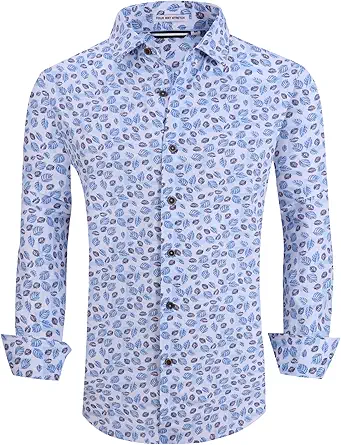 Alex Vando Mens Button Down Shirts Wrinkle Free 4-Way Stretch Print Business Casual Shirt