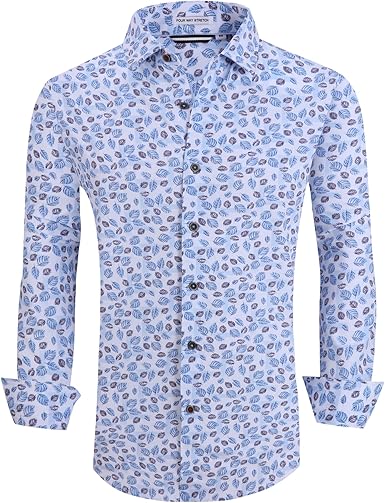 Alex Vando Mens Button Down Shirts Wrinkle Free 4-Way Stretch Print Business Casual Shirt