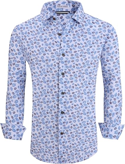 Alex Vando Mens Button Down Shirts Wrinkle Free 4-Way Stretch Print Business Casual Shirt