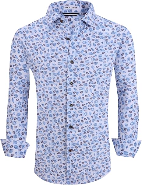 Alex Vando Mens Button Down Shirts Wrinkle Free 4-Way Stretch Print Business Casual Shirt