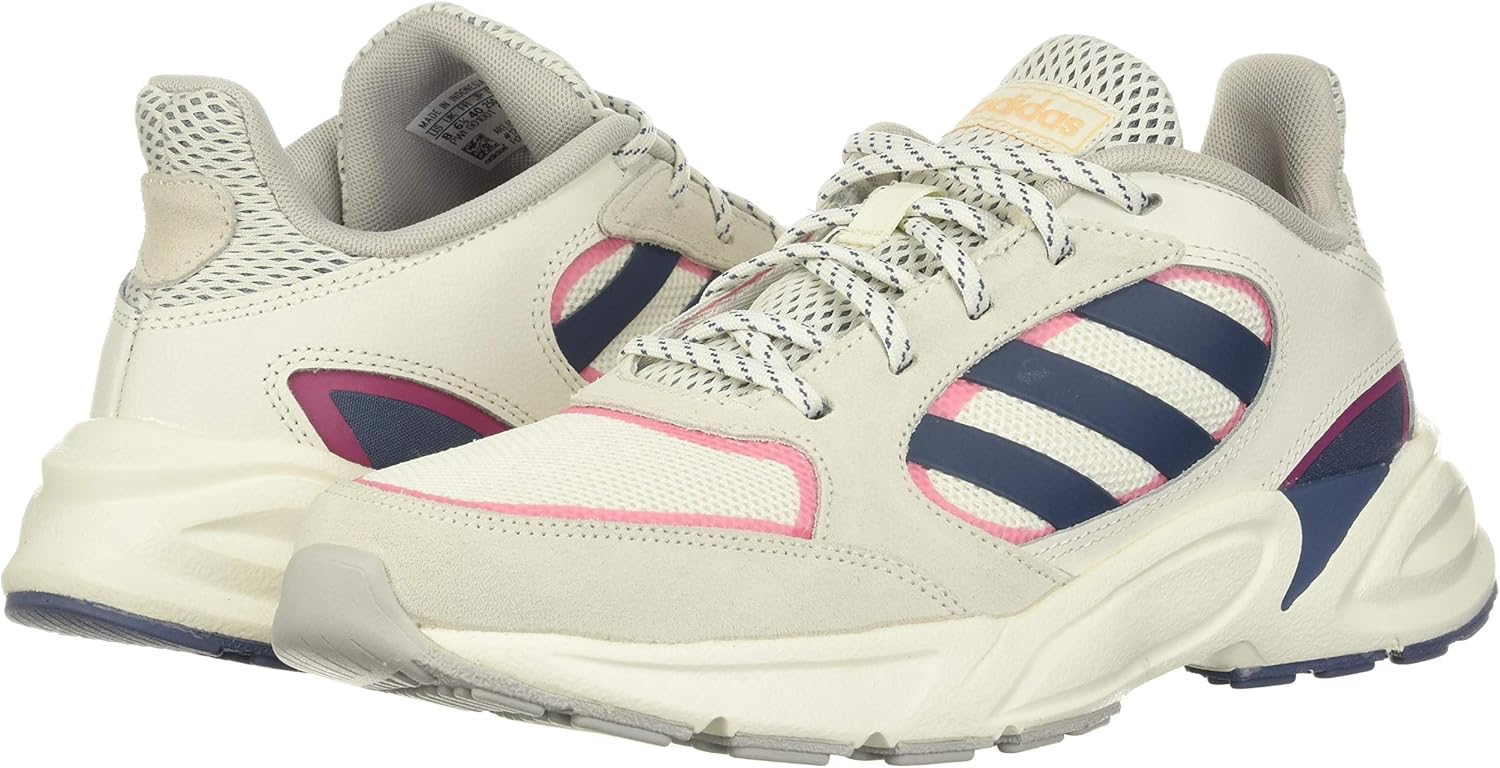 adidas Women's 90s Valasion Sneaker, 6 AU 9.5 Cloud White/Tech Ink/Real Pink