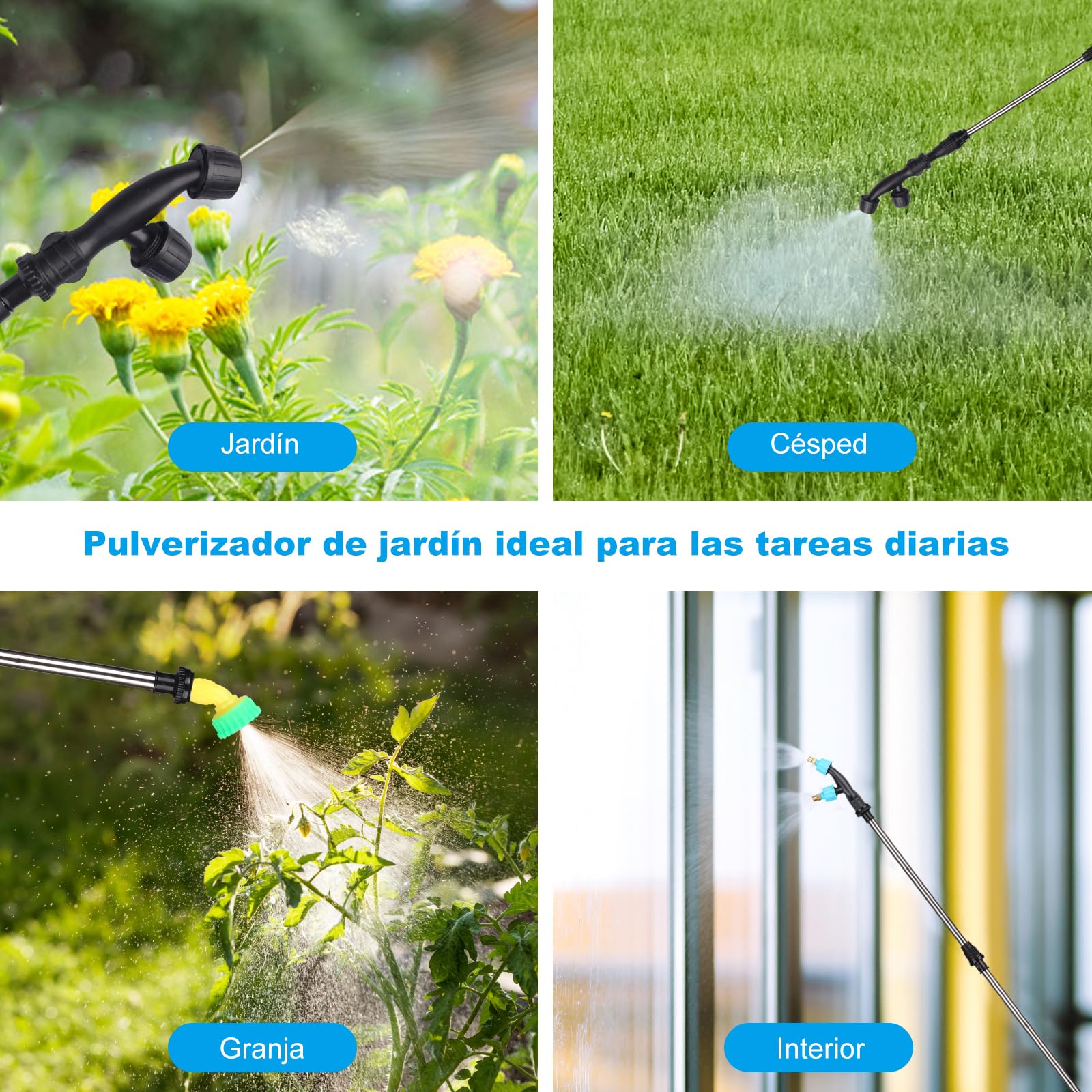 Pulverizador Eléctrico 9L, Jardin Pulverizador con 3 boquillas, Varilla Retráctil, Pulverizadors Plantas Recargable por USB con Correa para el Hombro