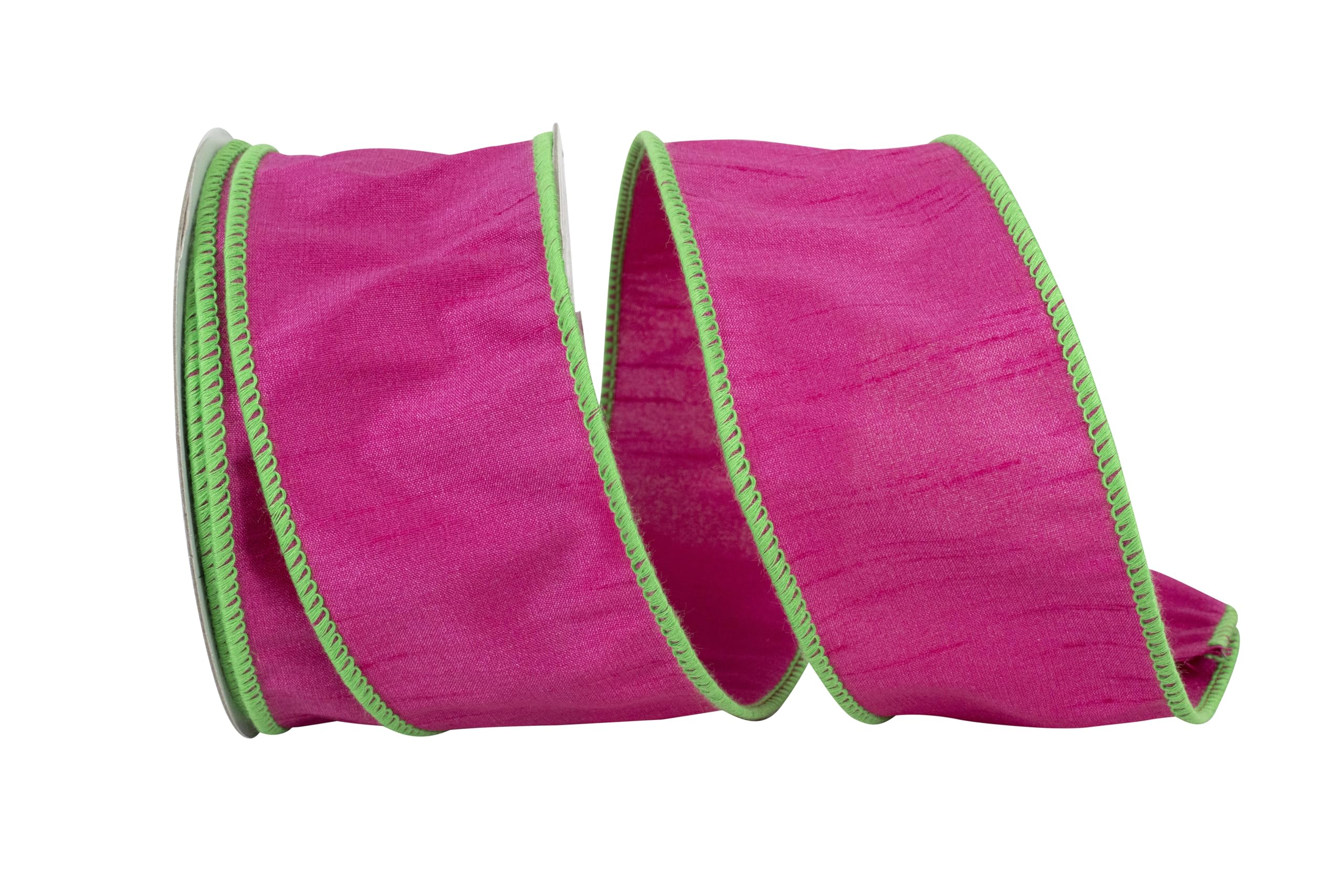 Ribbon - Dupioni Color Edge Wired Edge, Fuchsia/Lime, 2-1/2 Inch, 10 Yards