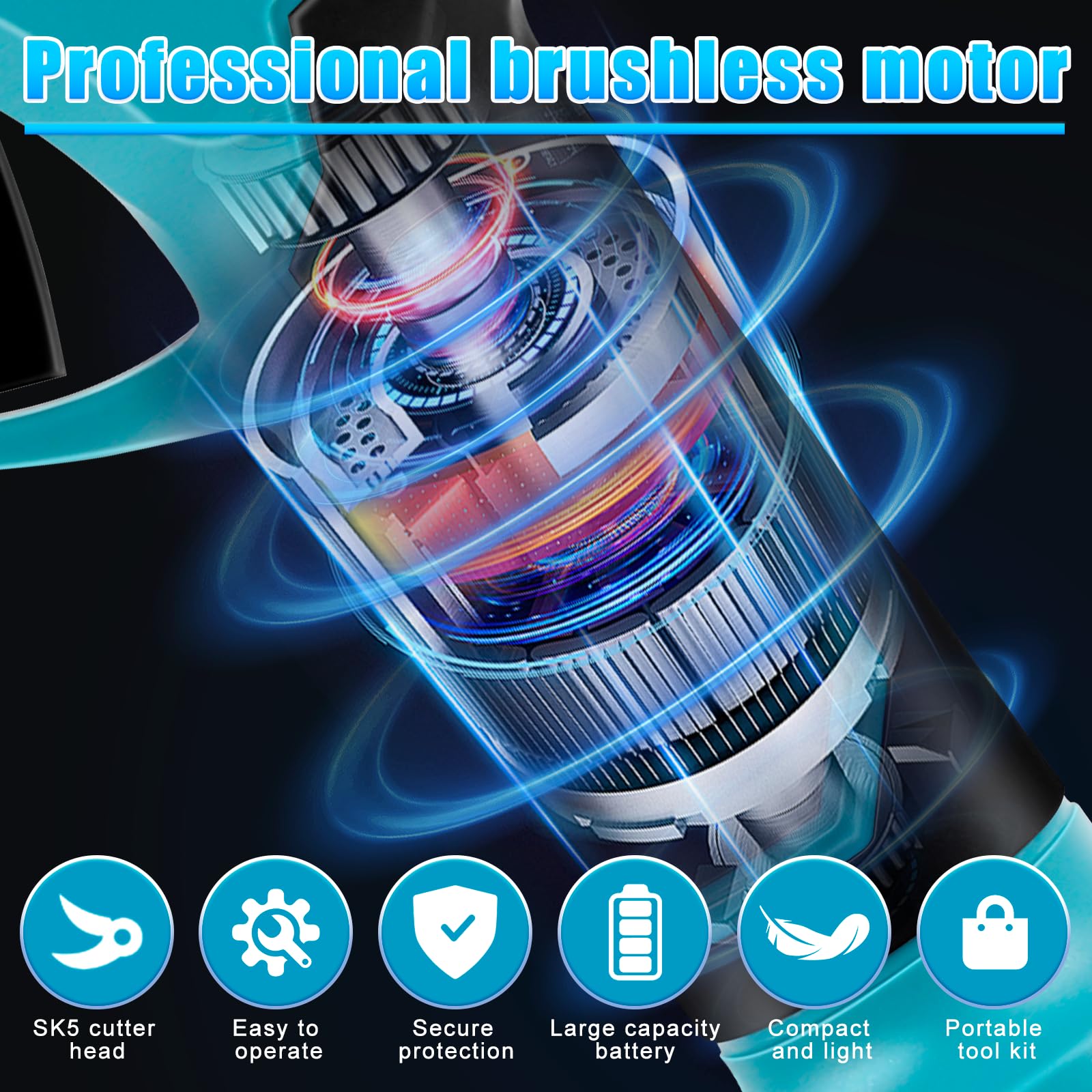 Coupe-branches sans fil compatible avec batterie Makita 18 V, sécateur sans balais avec 2 vitesses, affichage numérique, diamètre de coupe maximal de 45 mm, pierre à aiguiser et lames de rechange