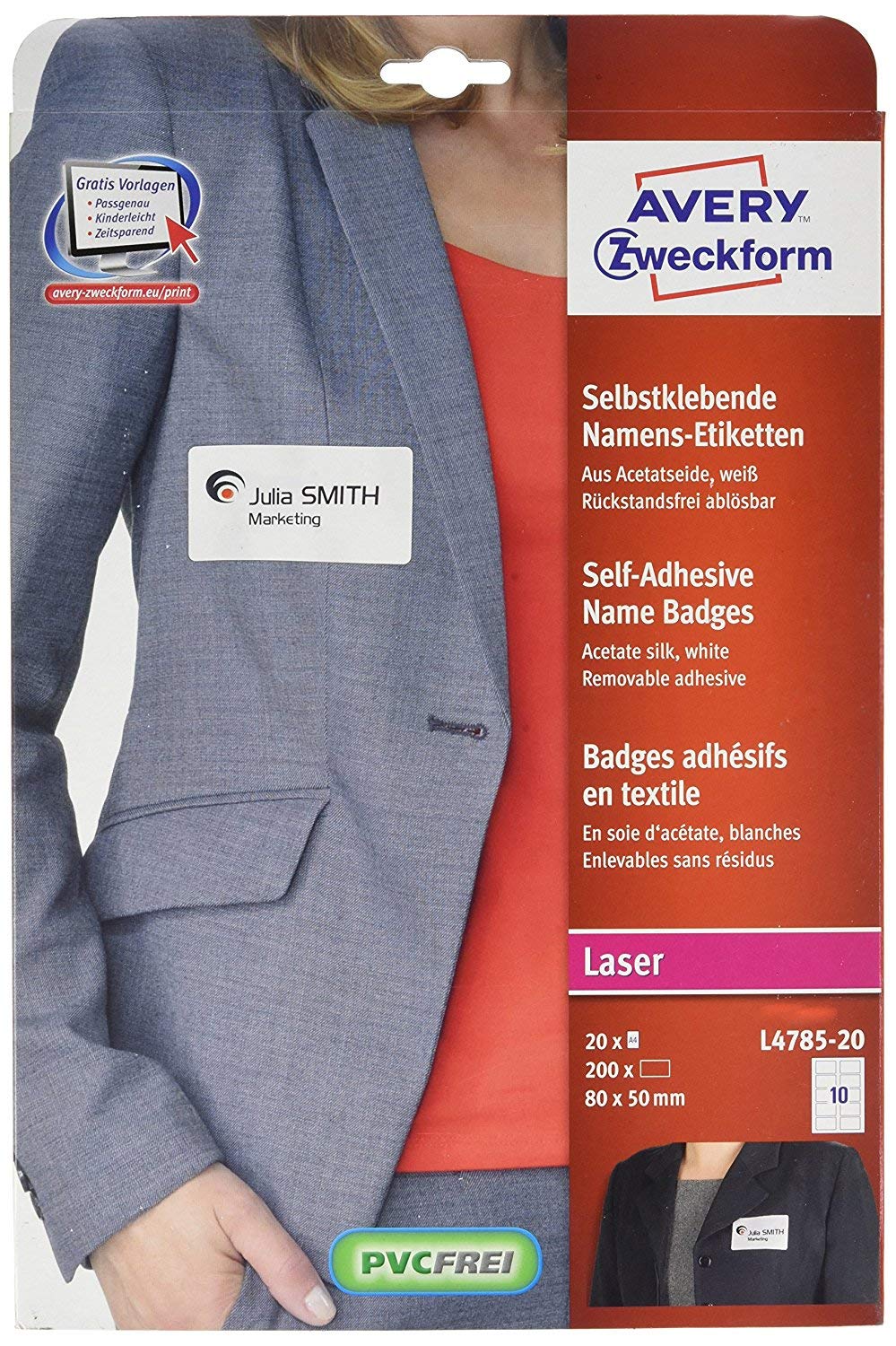 AVERY ZWECKFORM Lot de 3 Boites de 200 badges adhésifs en tissu blanc 5x8 cm