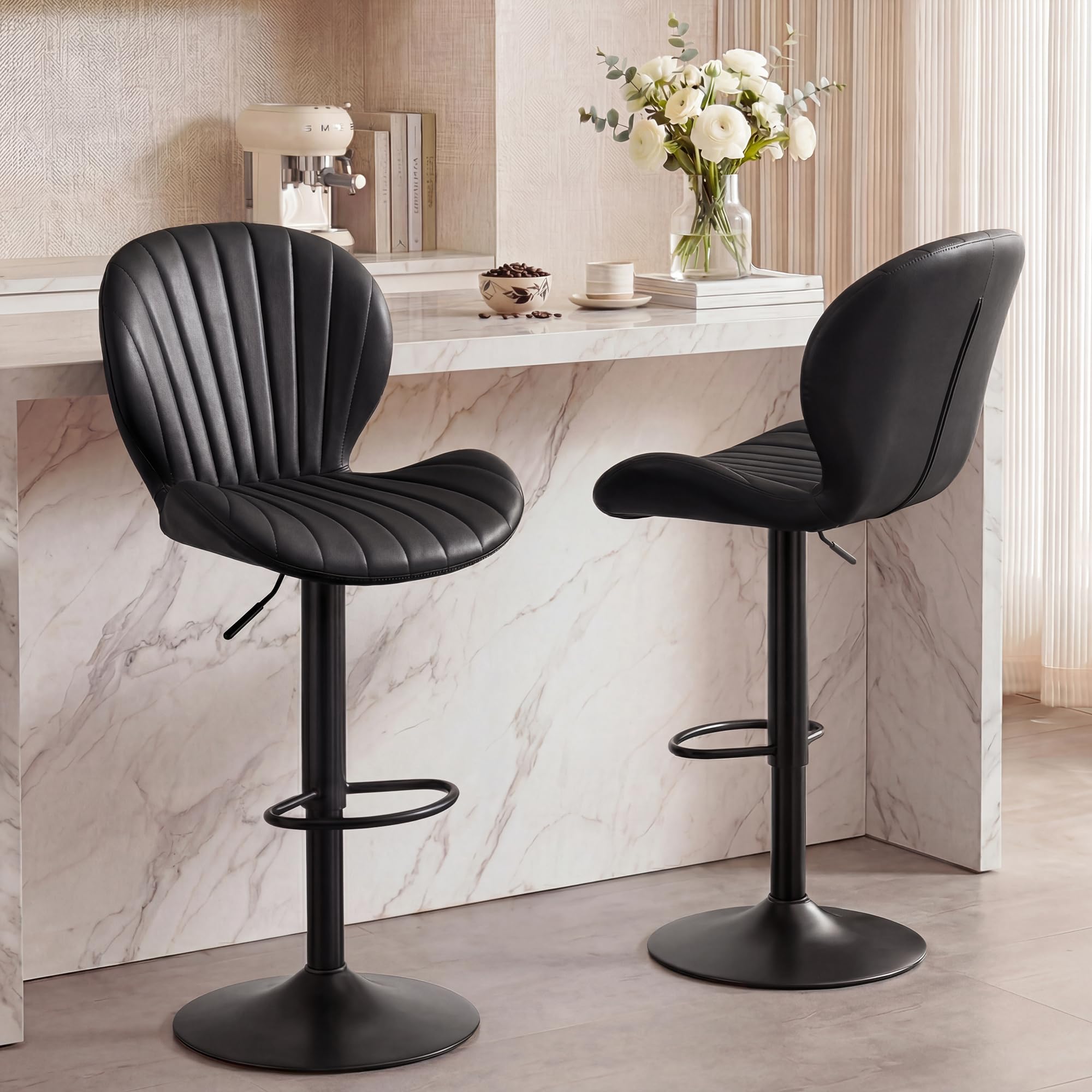 GRUSIGN Modern Swivel Adjustable Bar Chairs in Black