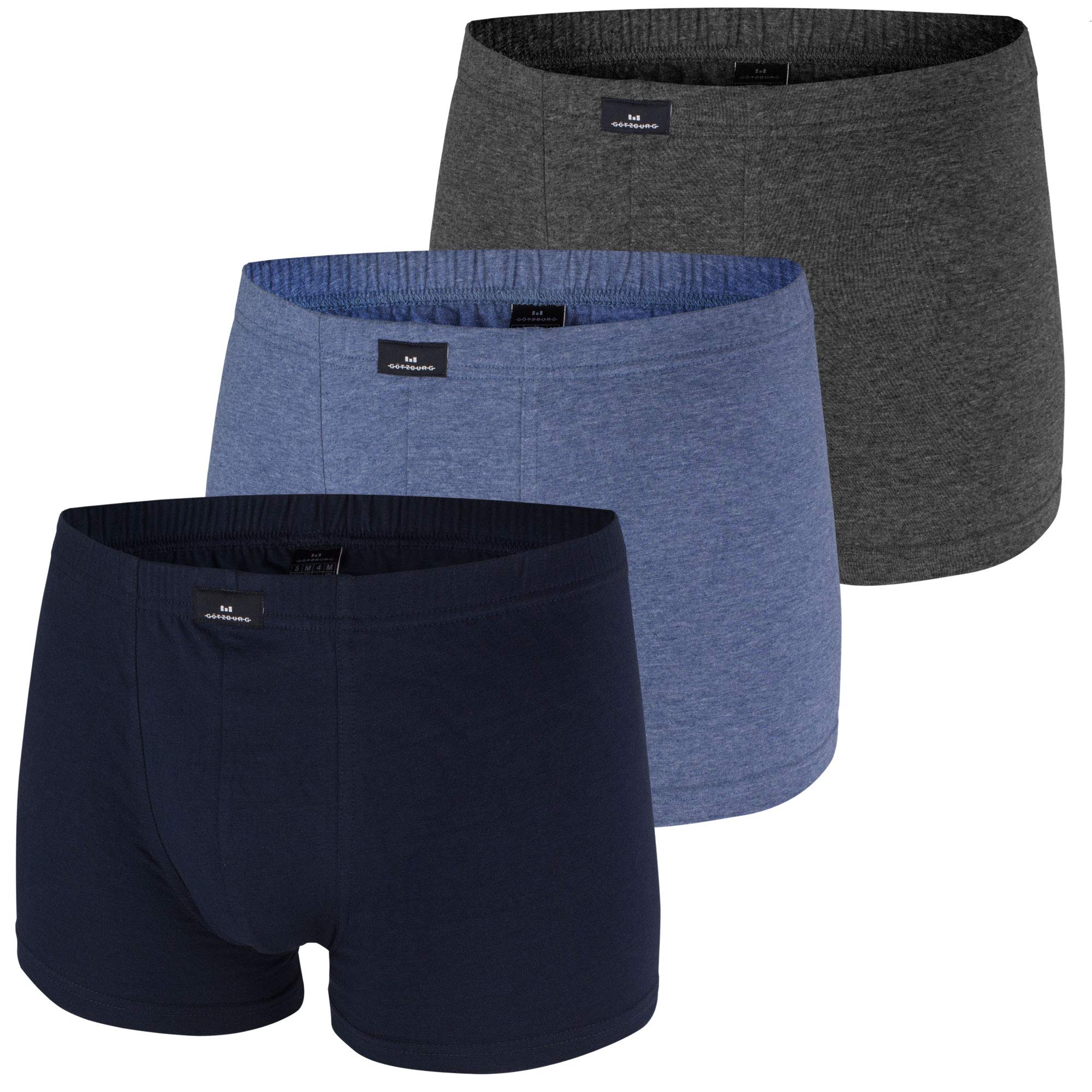 Götzburg® Boxershorts 3er Pack – Baumwolle/Elasthan, In Navy/grau/blau Melange, Größe M