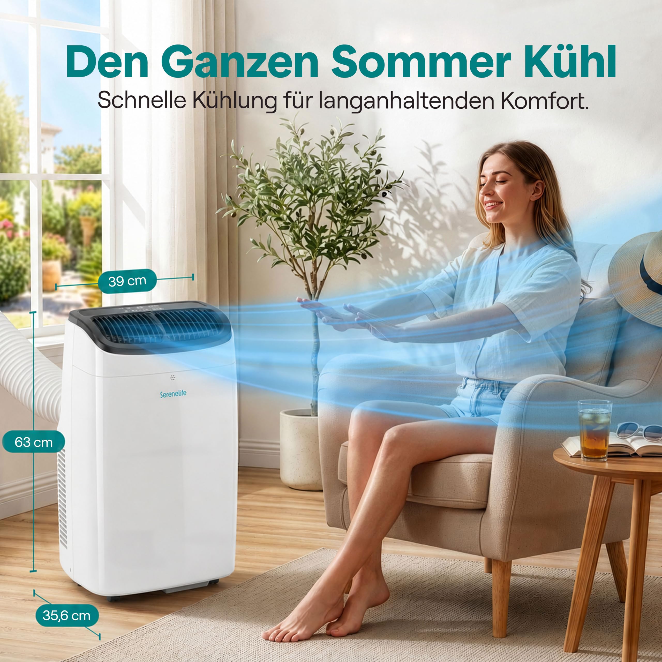 SereneLife Klimaanlage Mobil 7000 BTU – Kleine Klimaanlage für Zimmer bis 20 m² | Kühlung, Entfeuchter & Ventilator | 49 dB