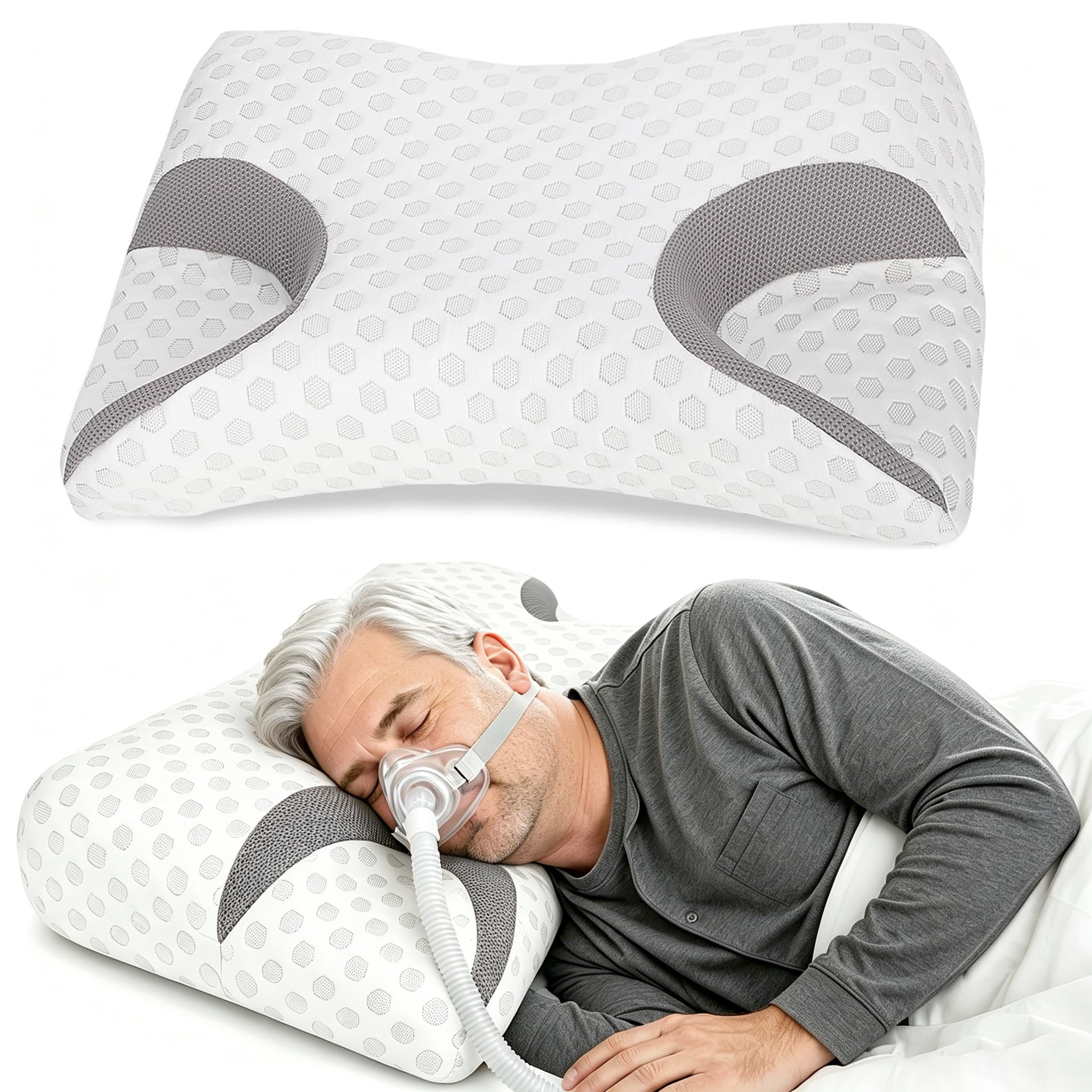 Cuscino CPAP per tutti i tipi di maschere, riduce le uscite d'aria e la pressione della maschera, cuscino in memory foam CPAP adatto per apnea del sonno, cuscino per dormire sul fianco, schiena