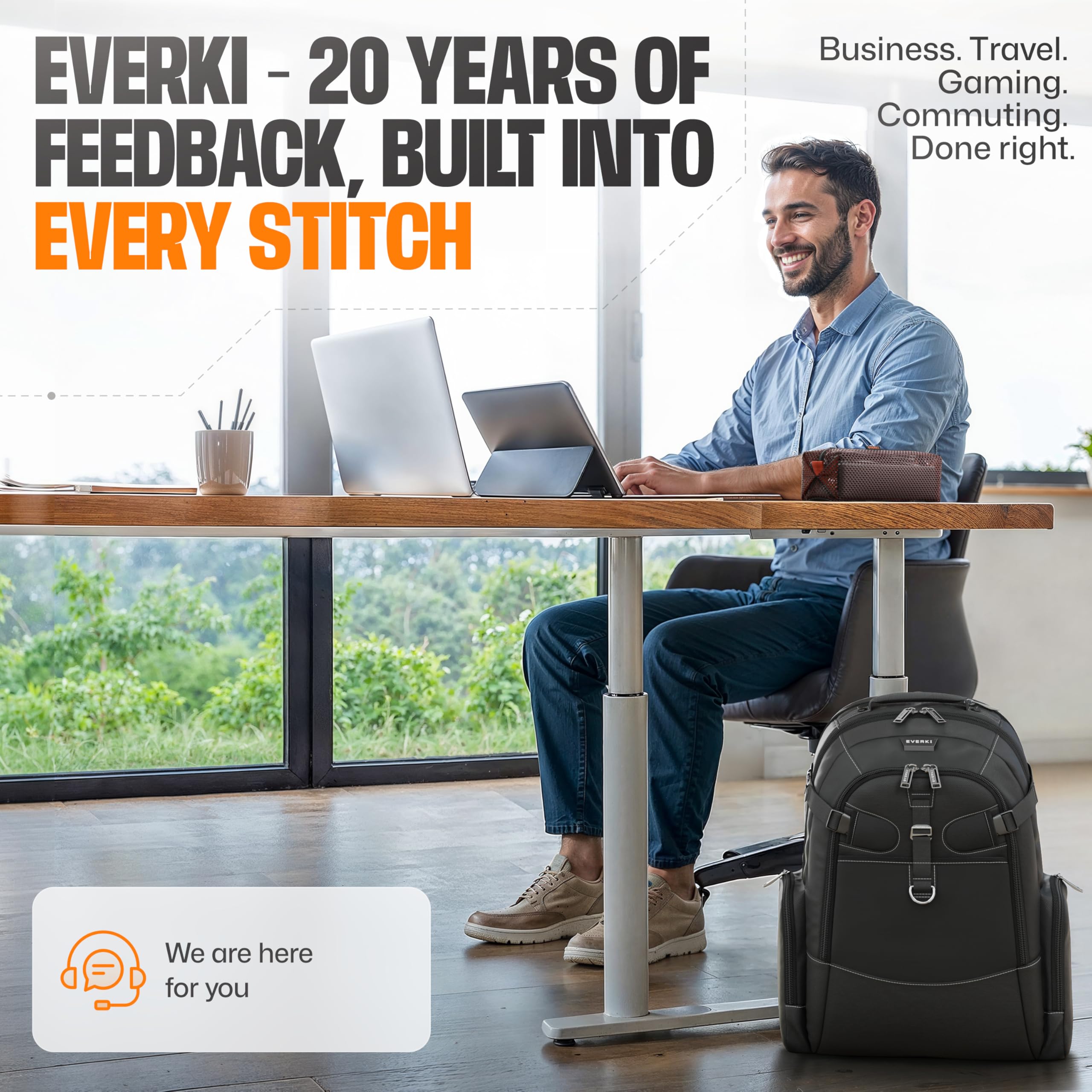 Everki Business 120 PRO Zaino per Laptop 40L con Copertura Antipioggia e Custodia in Rete – per Viaggi, Ufficio e Lavoro – per 2 Laptop fino a 18,4" e 16"