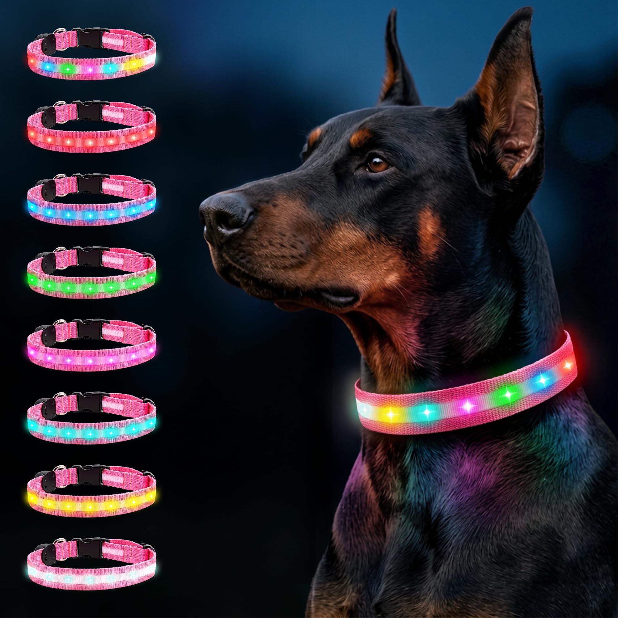 LED Dog Collar with 8 Lighting Modes Night Safety for Dog - L