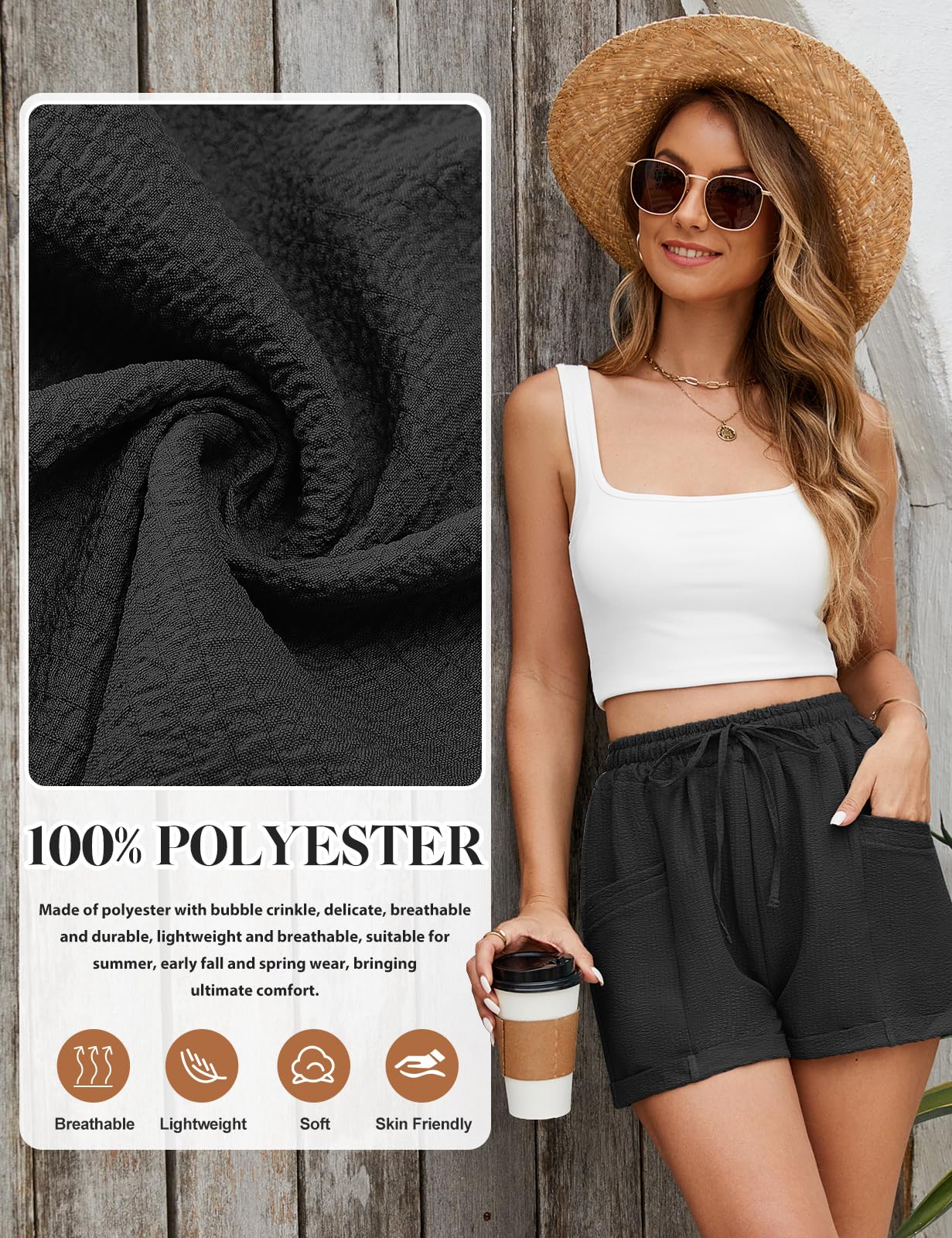 PASUDA Pantaloncini Donna Estivi Casual Vita Alta Pantaloni con Coulisse Pantaloncini Corti Leggero Larghi Tinta Unita Pantaloni Sportivi con Tasche