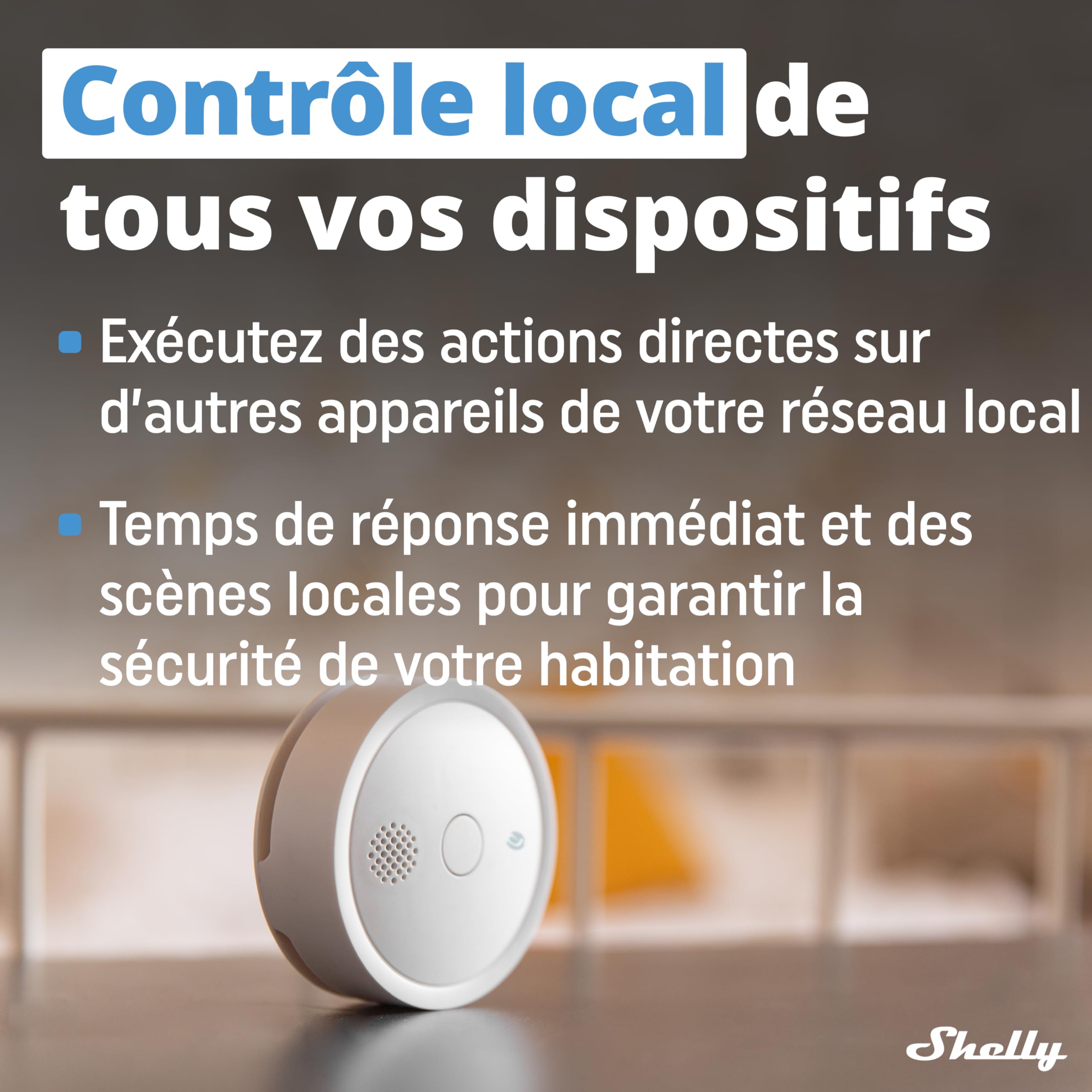 Shelly Plus Smoke Alarm - Détecteur de fumée connecté, Alarme Incendie Wi-FI sonore et Lumineuse, Conforme à la Norme EN14604, Notification app immédiate, Pile 5 Ans remplaçable