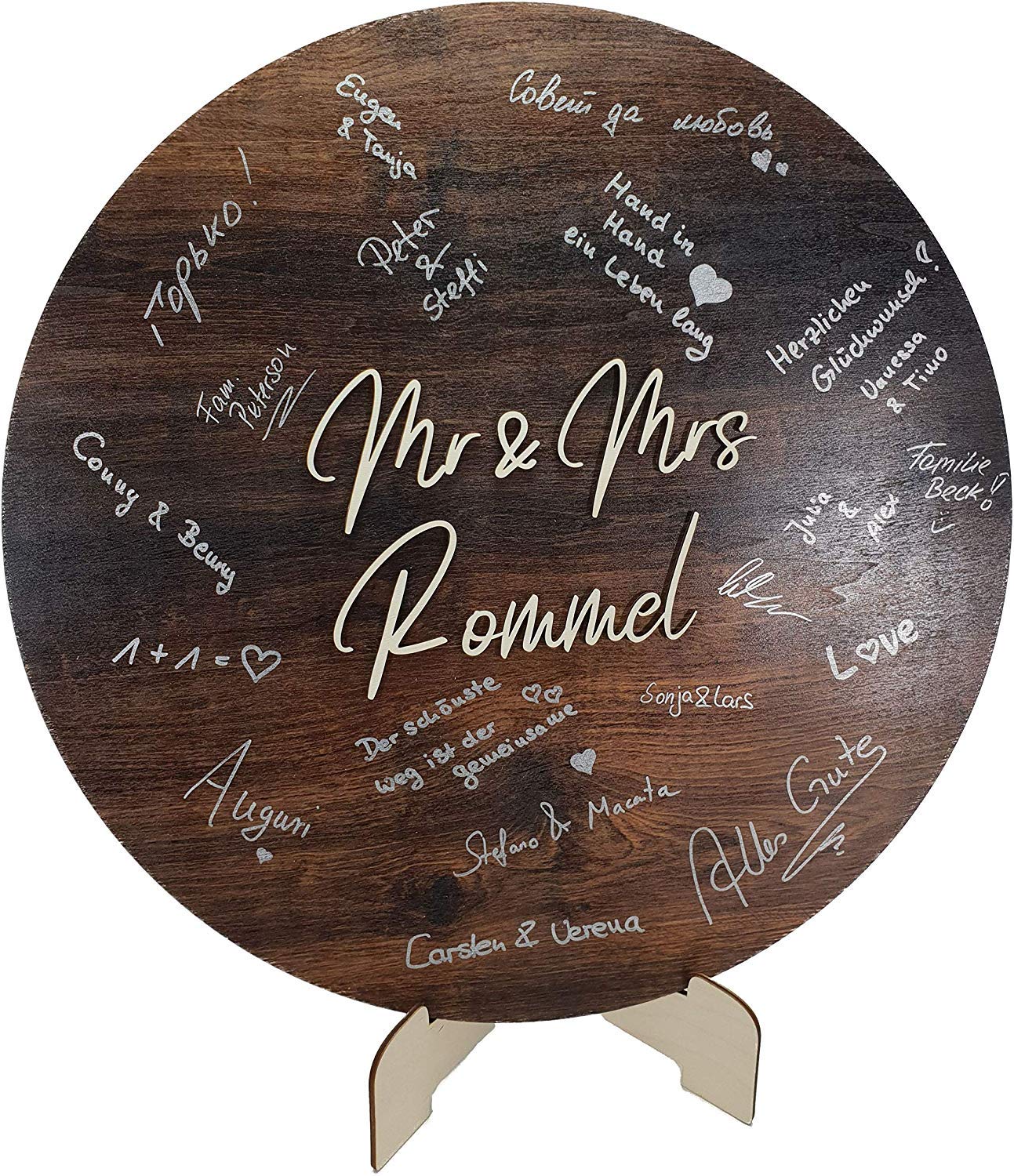 Manschin-Laserdesign Personalisiertes 3D Schrift Gästebuch aus echtem Holz Gästebuch Alternative - Hochzeit - Jubiläum - Geburstag (Eiche Dunkel, Ø 60cm)