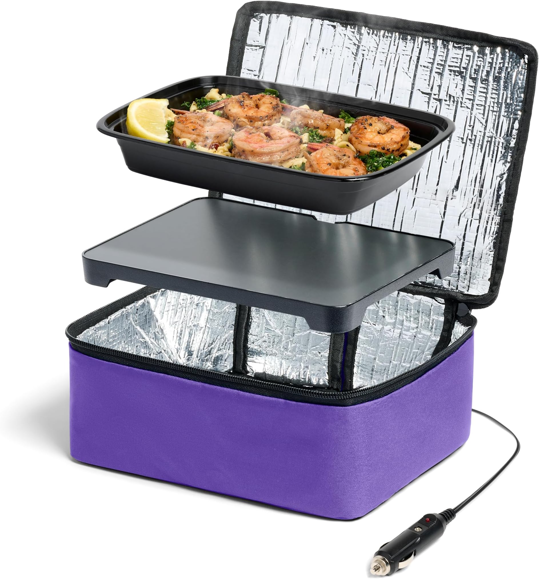 Mini Heated Lunch Box - Portable Electric Food Warmer for Men and Women - Great for Work, Office, and Construction - Cook, Reheat, and Eat on the Go - 12V - Purple