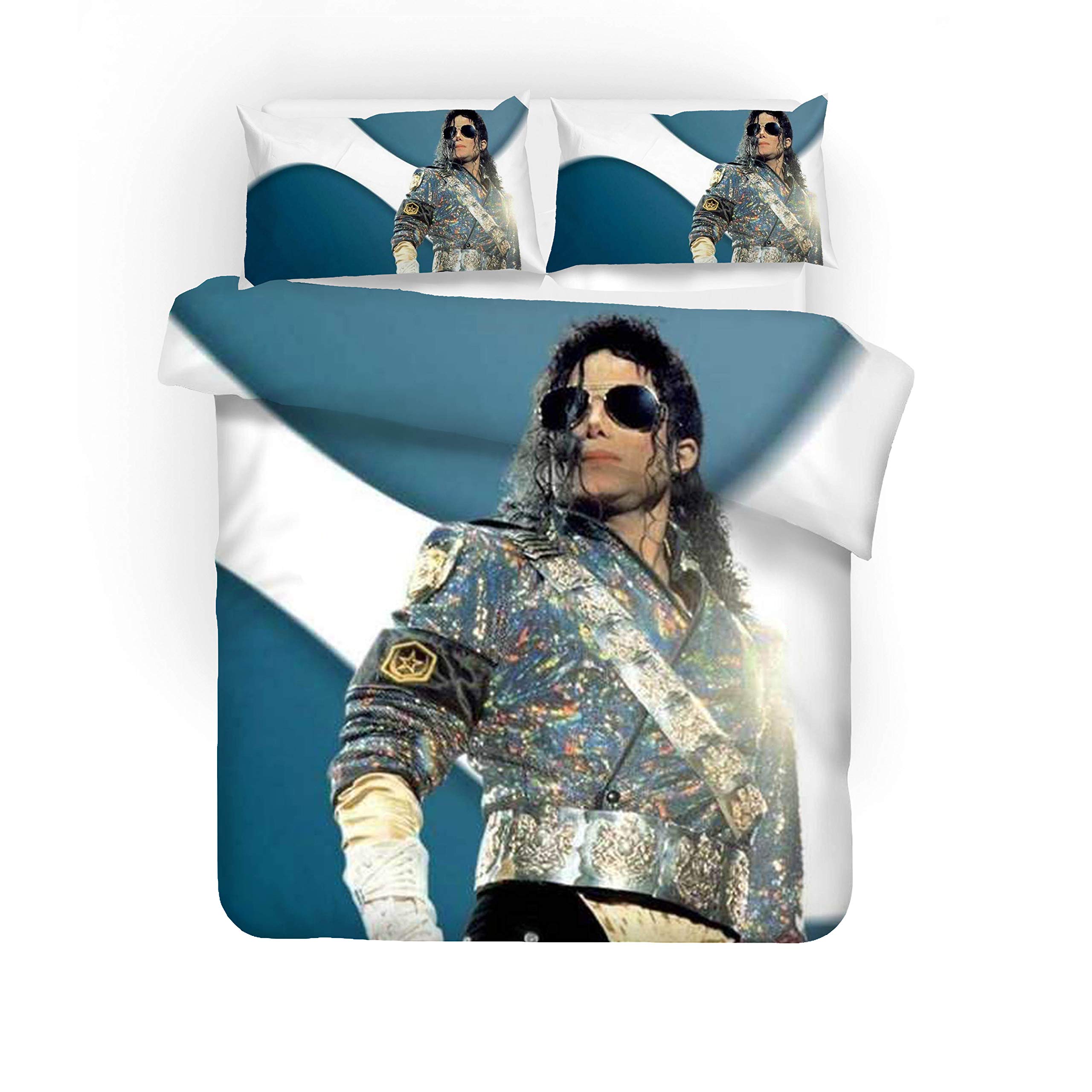 NICHIYO Michael Jackson Bed Linen Set, Duvet Cover and Pillowcase, Microfibre, 3D Digital Print Three-Piece Bedding (Duvet Cover + Pillowcases) (2, Double 200 x 200 cm / 79 x 79 inches)