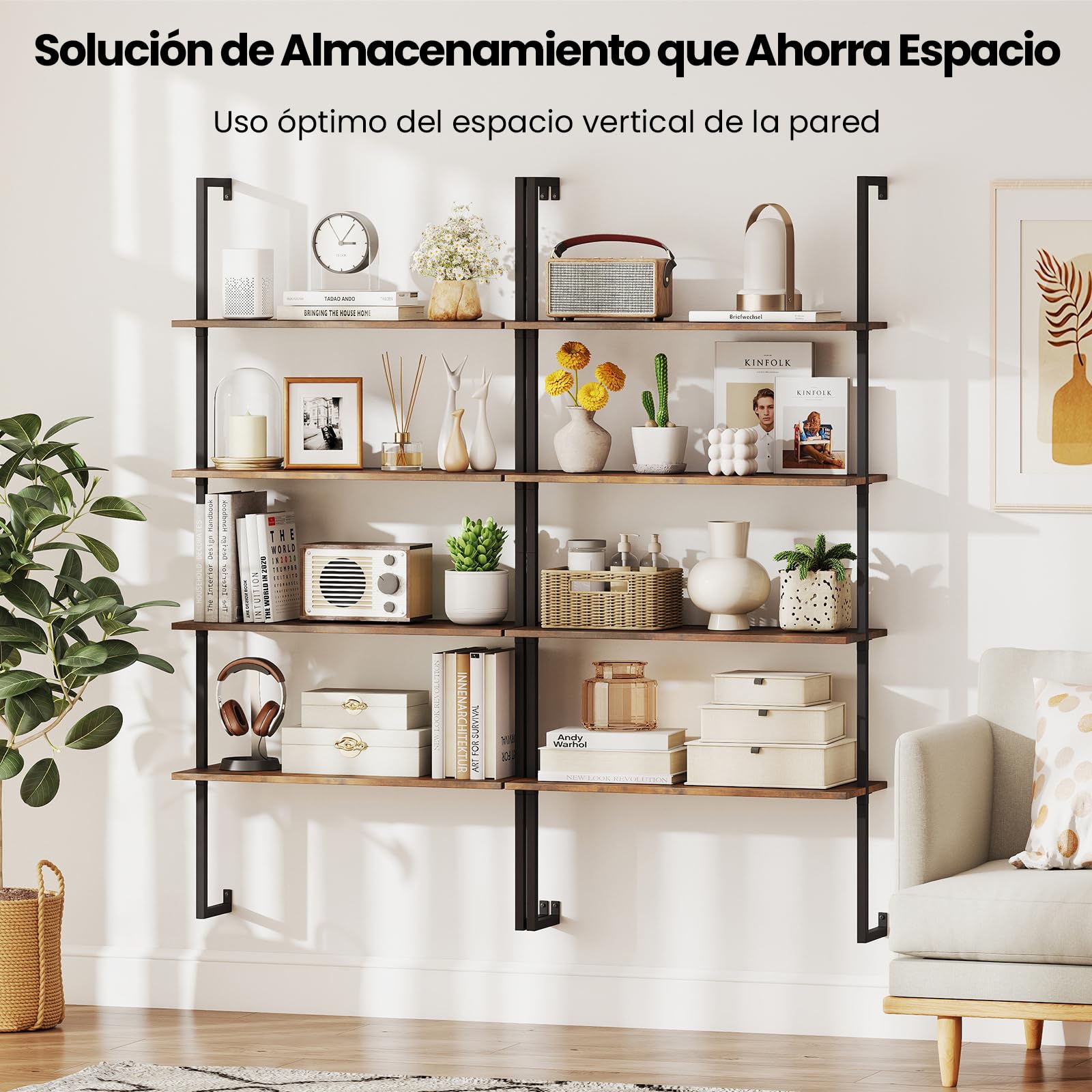 COSTWAY Estanteria Escalera 4 Niveles, Estantería Librería Madera de Pared, Marco de Metal, Salon Baño Dormitorio Habitación, 76 x 30 x 163 cm