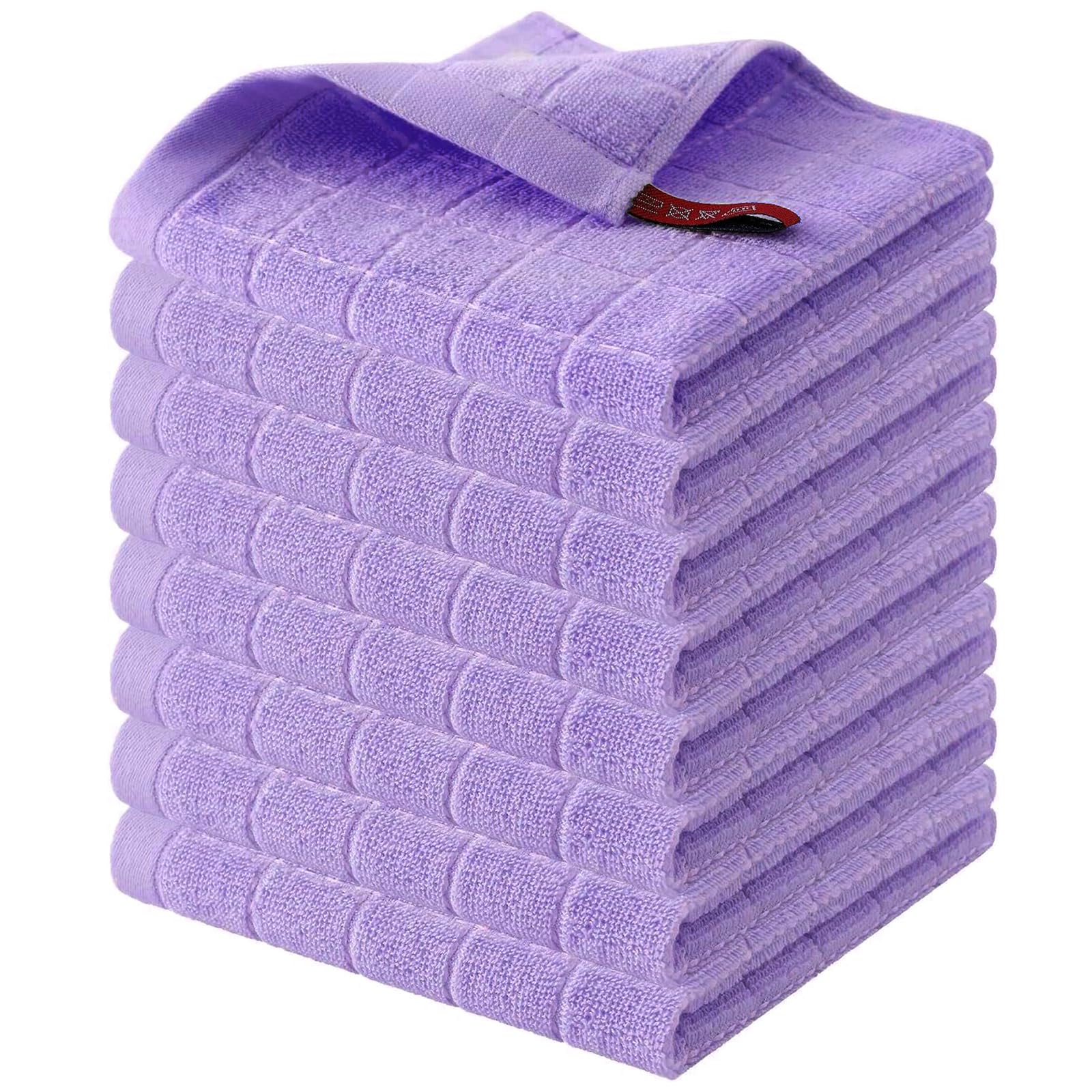 Homaxy 100% Cotton Terry Kitchen Dish Cloths, 8 Pack, Lavender | Ultra Soft and Absorbent, Suitable for Drying and Washing Dishes