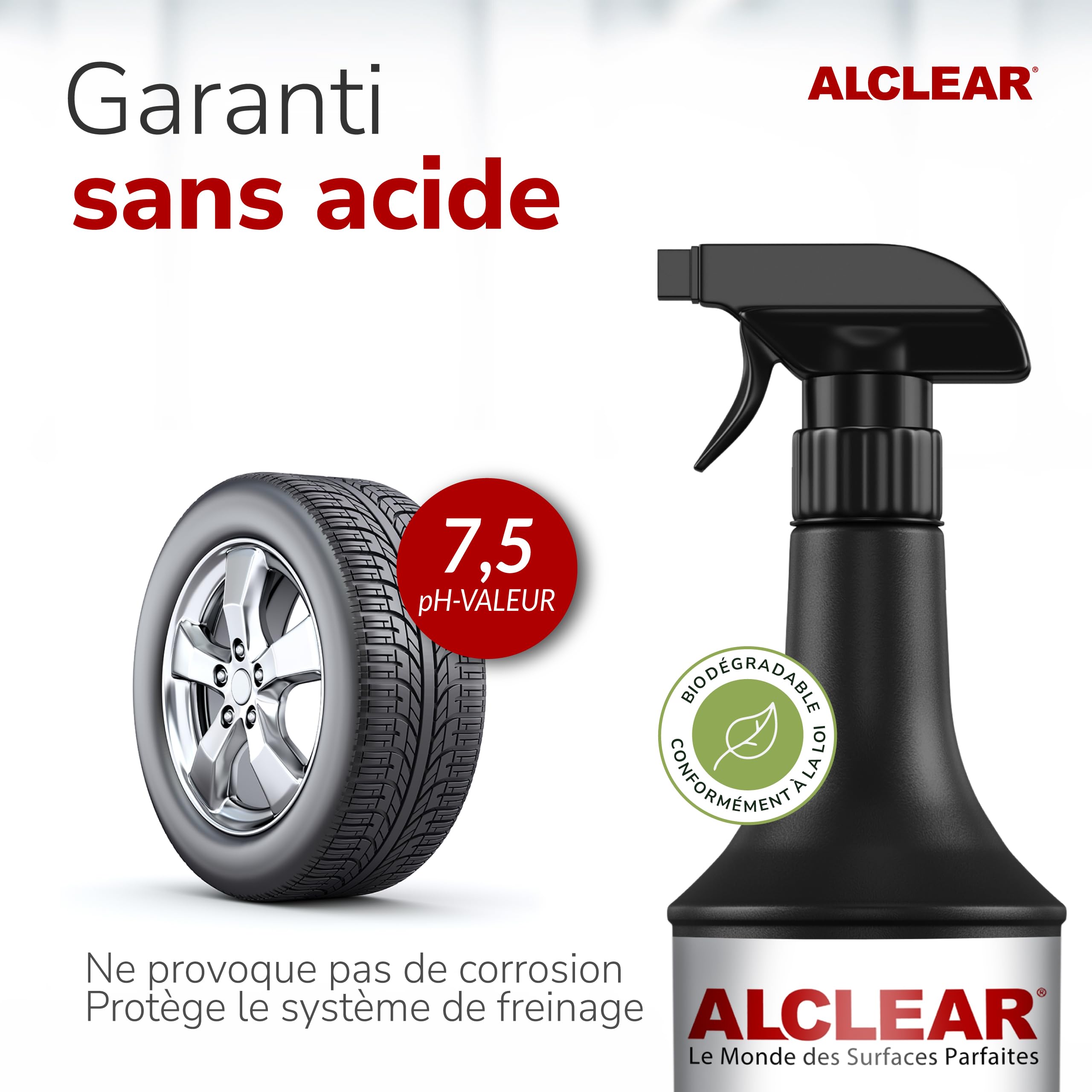 ALCLEAR 721FR Nettoyant jantes 1000 ml – avec indicateur de couleur violet – sans acide, doux pour alu & acier – élimine poussière de frein, rouille, saleté, spray puissant pour nettoyage auto & moto - 5