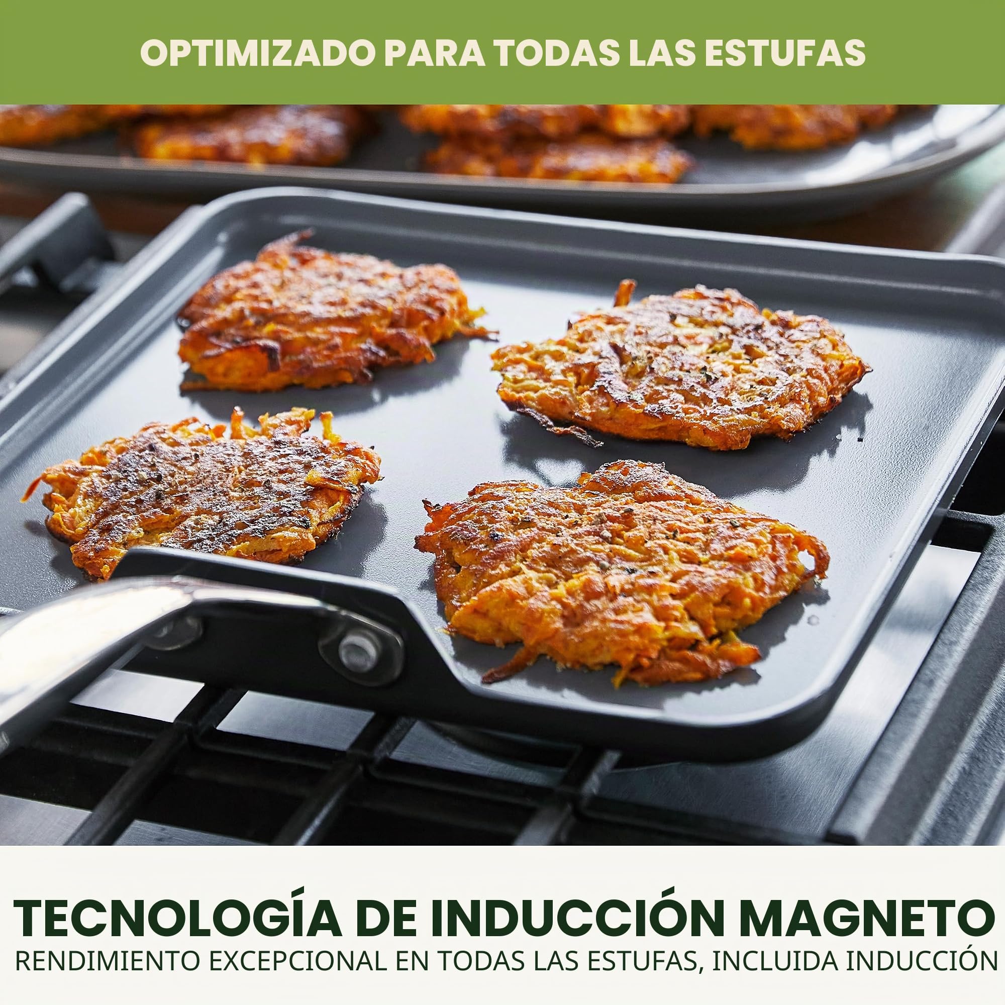 GreenPan Valencia Pro Sartén cuadrada 28 cm antiadherente cerámica anodizada dura, sin PFAS, inducción, apta para lavavajillas, apta para horno, gris