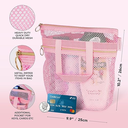 Miniatura 2 de Bolsa de ducha de malla de 10.2 x 9.9 pulgadas, de secado rápido, con cremallera y 2 bolsillos. Bolsa de ducha portátil, ideal para gimnasio,