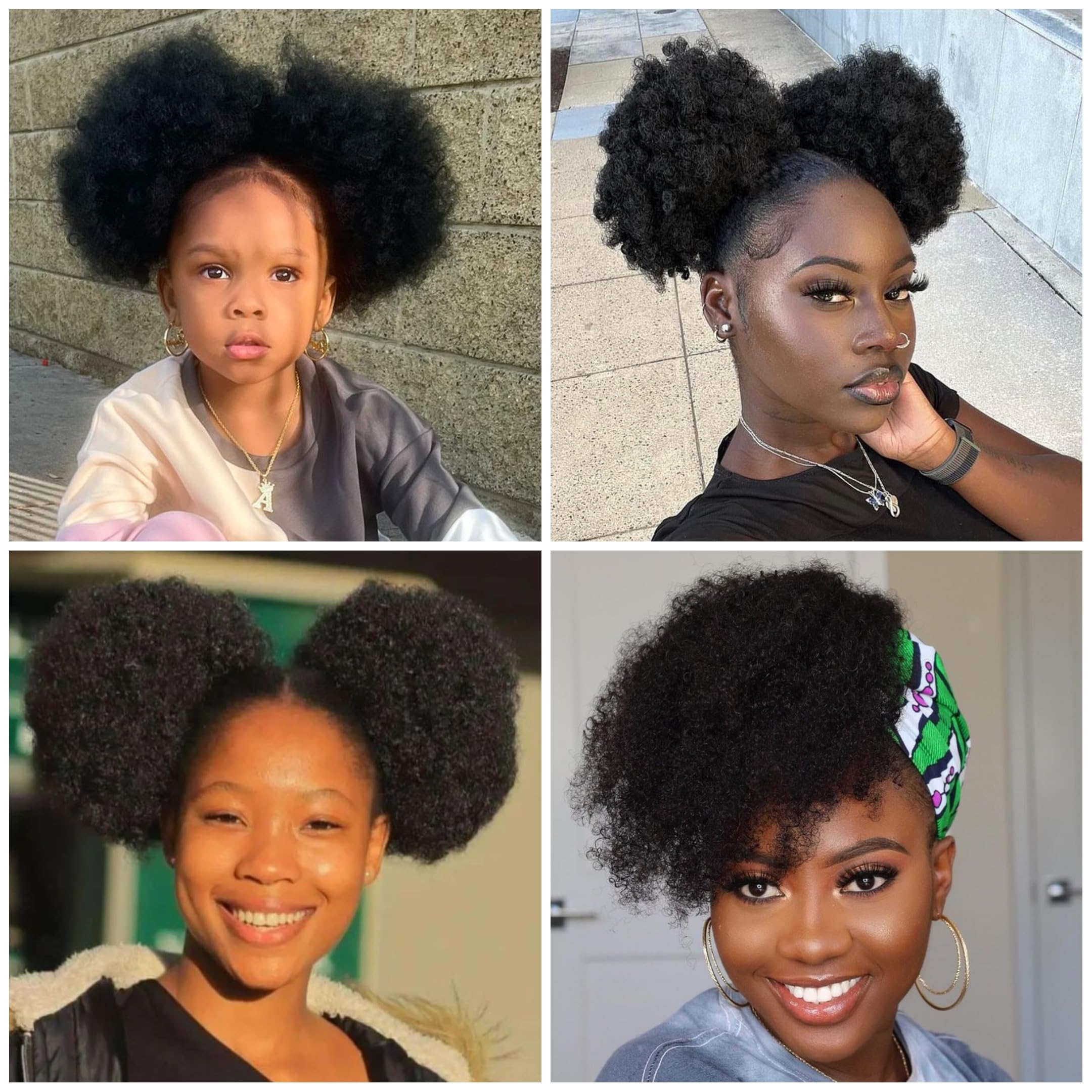 2Pcs Afro Puff Drawstring Ponytail Extensoin Human Hair Ponytail for Black Women Girls Kids Children Large Size Natural Black Kinky Curly Hair Puffs Fake Bun Updo Chignon Hair Pieces 8 Inch 50g - Image 4