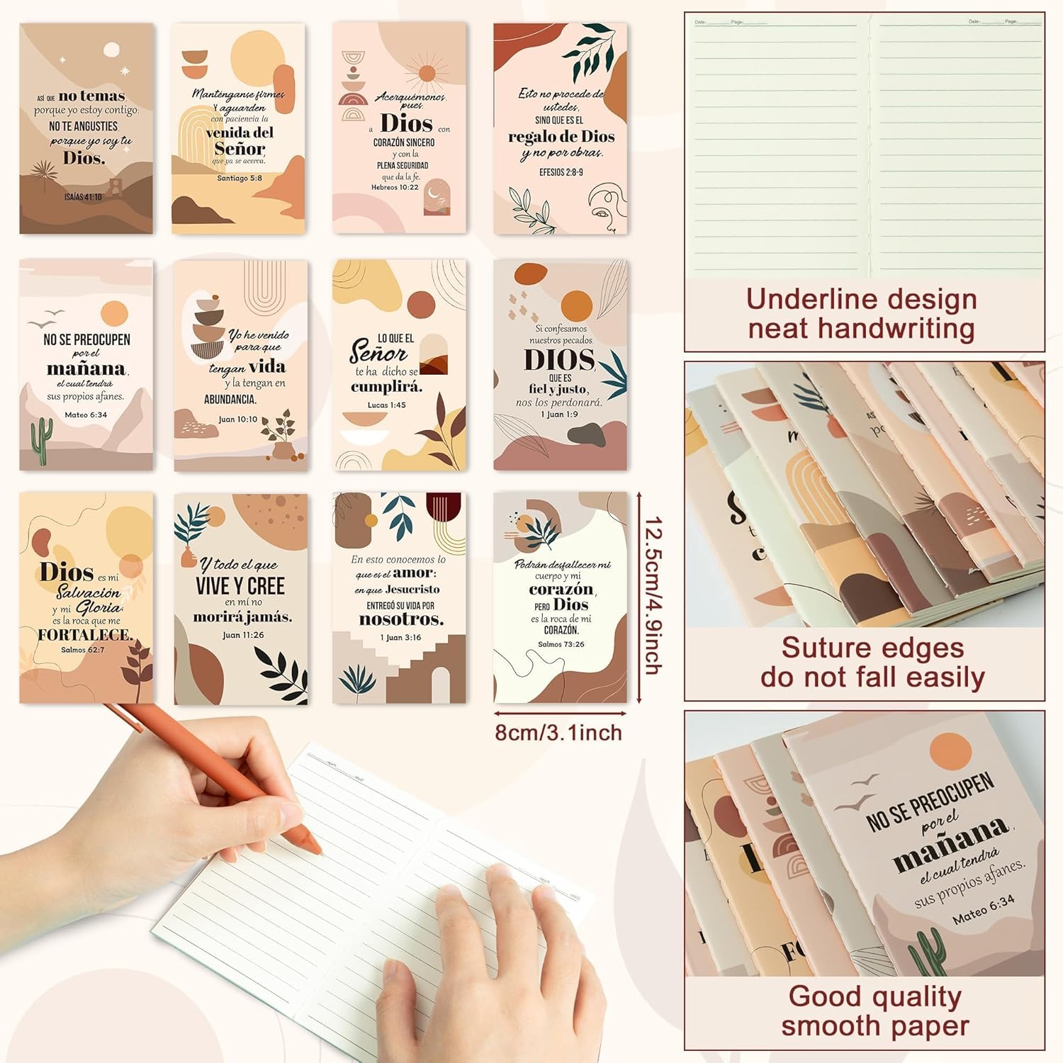 ANGOLIO Boho Spanish Stationery Gifts - Easter Gift 72P Regalos Cristianos En Español Bulk Gift Inspirational Bible Verses Notebooks Scripture Ballpoint Pens Organza Bags for Christian VBS Supplies - Image 2