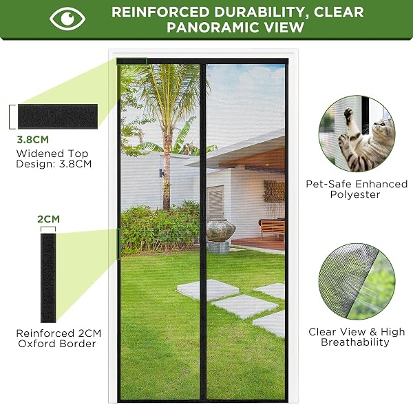 NUEVA Mosquitera Puerta Magnética 90x210 cm, Mosquitera para Puerta con Imanes Potentes, Instalación Sin Taladro, Cierre Automático, Malla Transpirable y Antidesgarro, Negro - 2