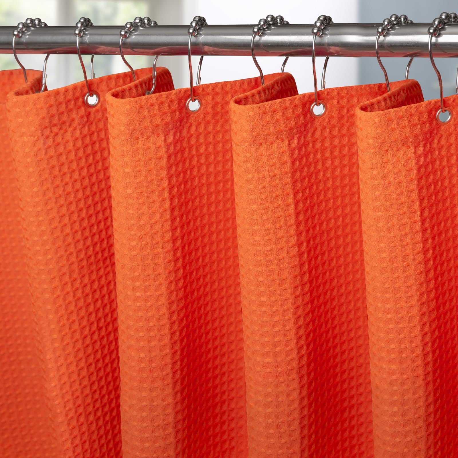 VANZAVANZU Duschvorhang mit Metall Duschvorhangringe Stoff Textil Badewannenvorhang Anti Schimmel Bad Vorhang Set Wasserdicht Badewanne Vorhang Schwerer Shower Curtain Badezimmer