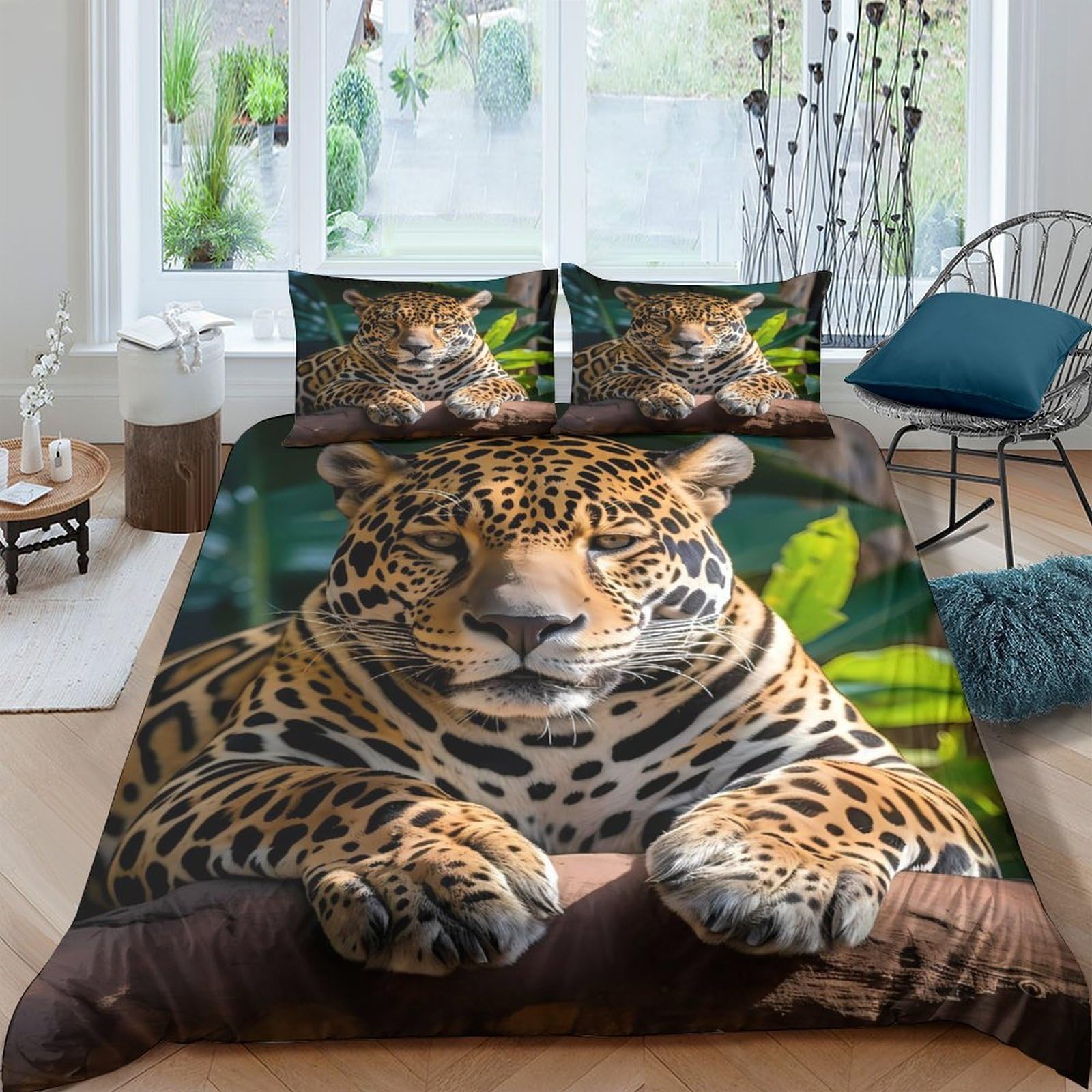 Ctjqhvkz Style-4 3D Printed Jungle Leopard Fitted Sheet Microfiber Soft Animal Bed Cover For Bedroom Guest Room Mattress Protection Decor Single（135X200cm）