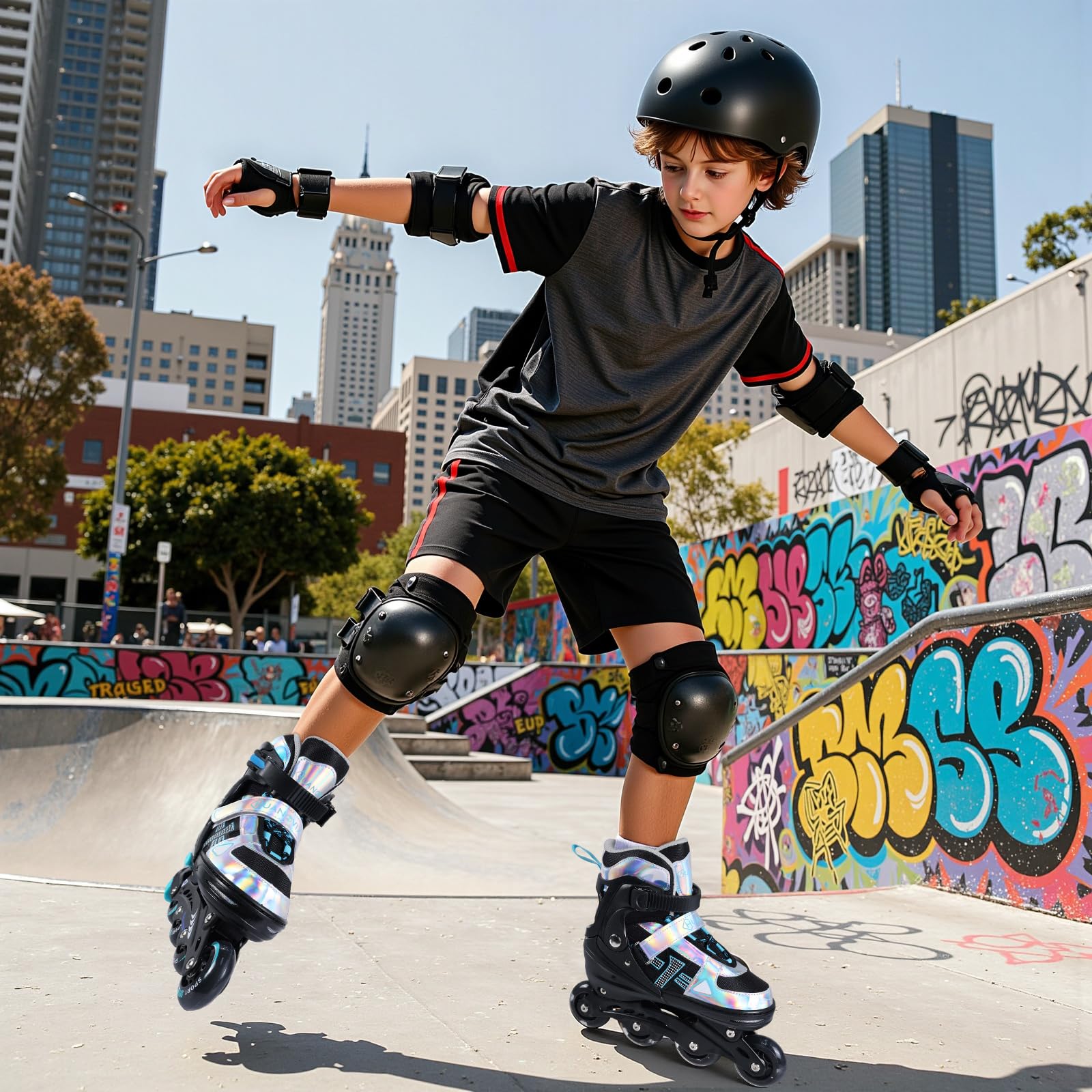 Inline Skates Kinder Verstellbare Rollschuhe für Jungen Mädchen | 4 Größen verstellbar, 3 Größenauswahl; 4 leuchtende Räder, Sport für drinnen und draußen, Geschenk für Kinder