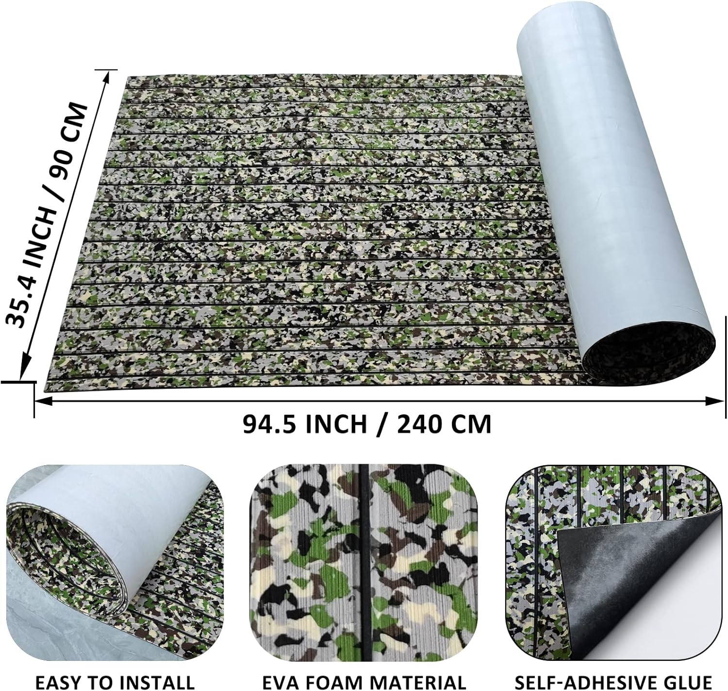 EVA Foam Boat Decking 94" x 45" Self-Adhesive Non-Slip 6mm Camo Marine Deck for Yacht Jet Ski Kayak Fishing
