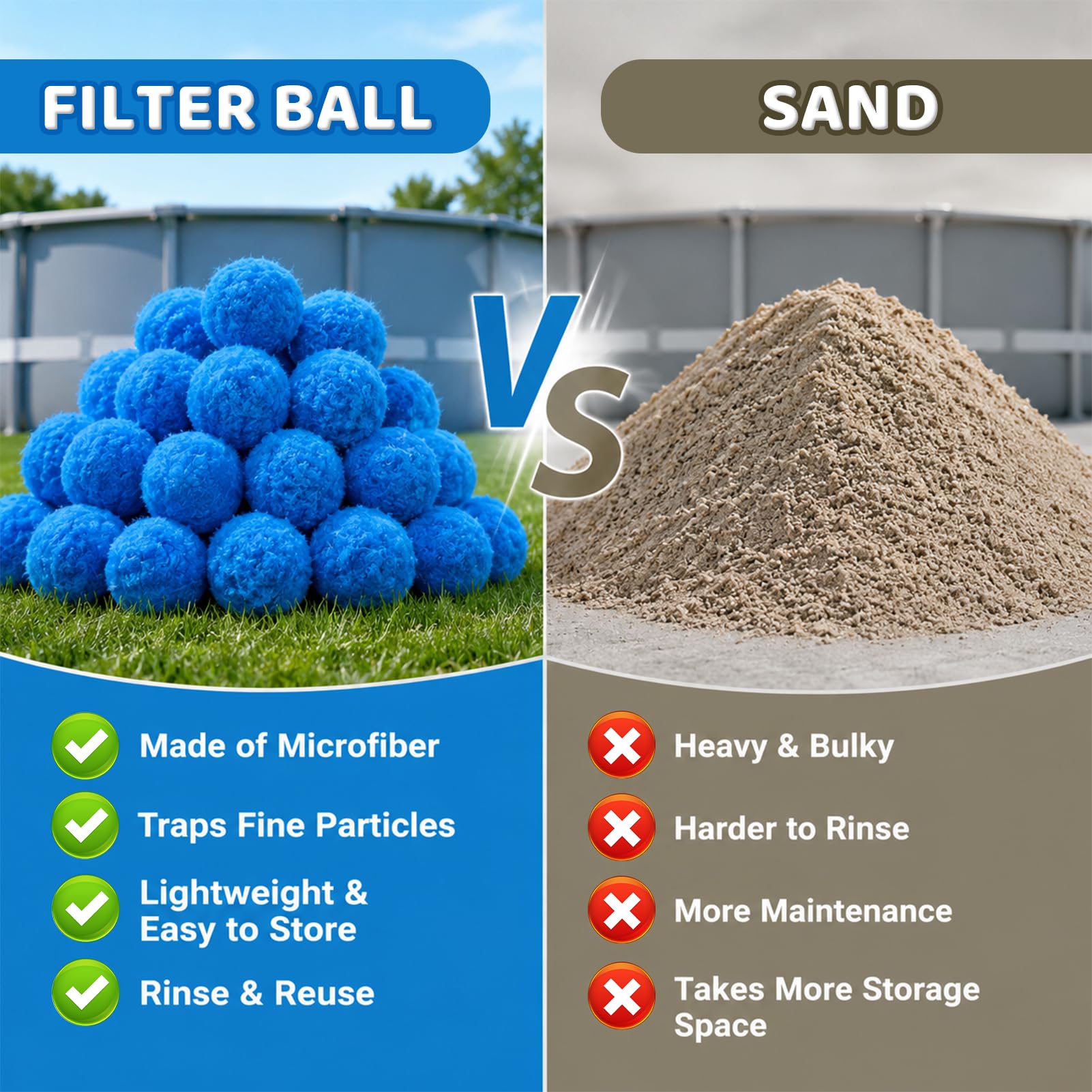VICAMB Sfera filtrante per piscina da 3,2 lb per pompa filtro a sabbia sfere in fibra riutilizzabili per piscina, sabbia di ricambio per acquari, sistemi di filtri a sabbia per piscina