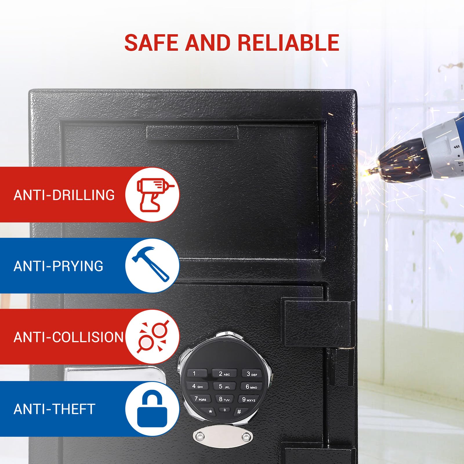 Cassaforte resistente a cadute da 2,5 m Cu.Ft con slot per affari, cassaforte per deposito per soldi con slot per caduta, 50,8 x 39,9 x 35,1 cm, cassaforte per ufficio per denaro e posta, nera