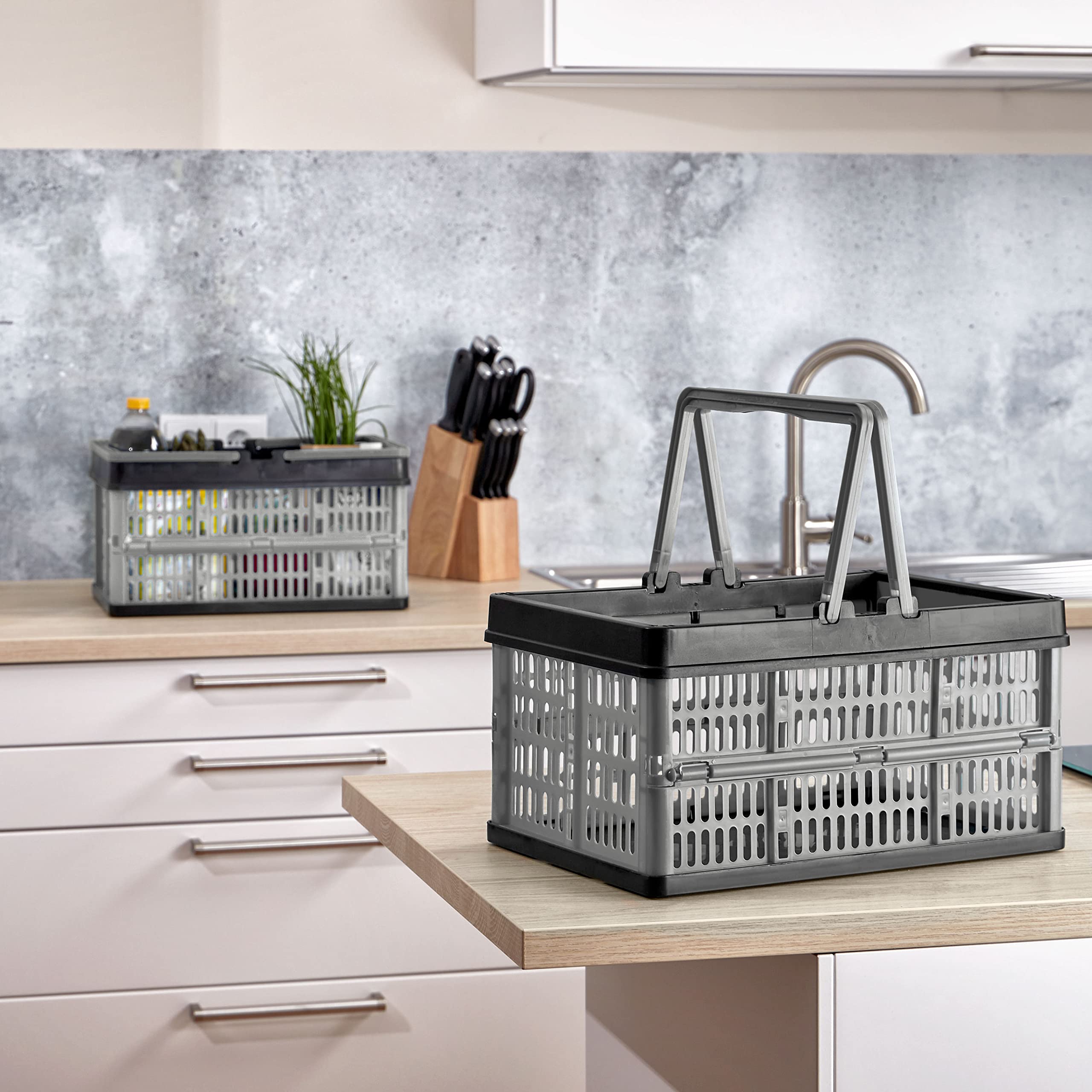 Grizzly 2 x Cajas Plegables con asas - 16 L - Cestas de almacenamiento - apilables