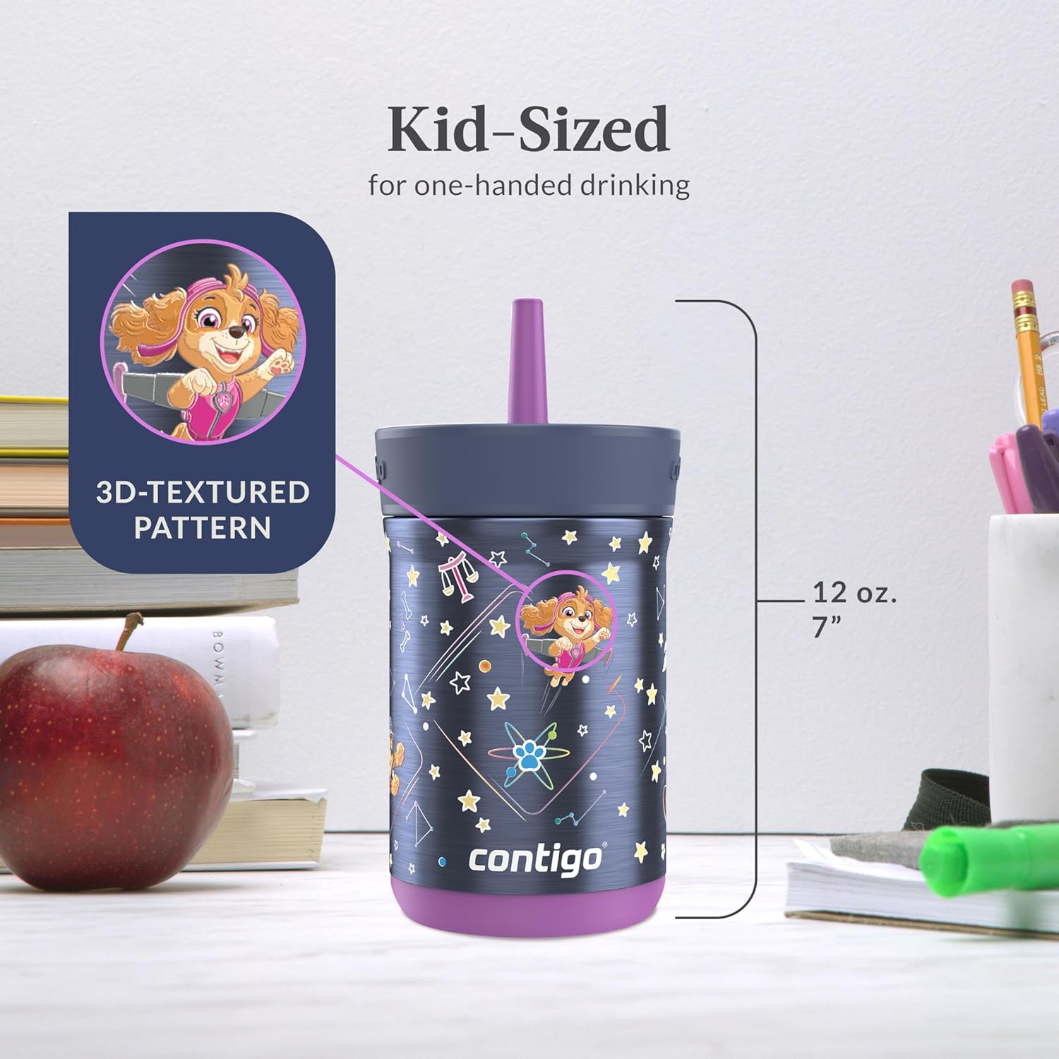 Contigo Kids Leighton Spill-Proof Stainless Steel Paw Patrol Tumbler with Straw, 12oz, Space Zodiac, Purple - Image 6